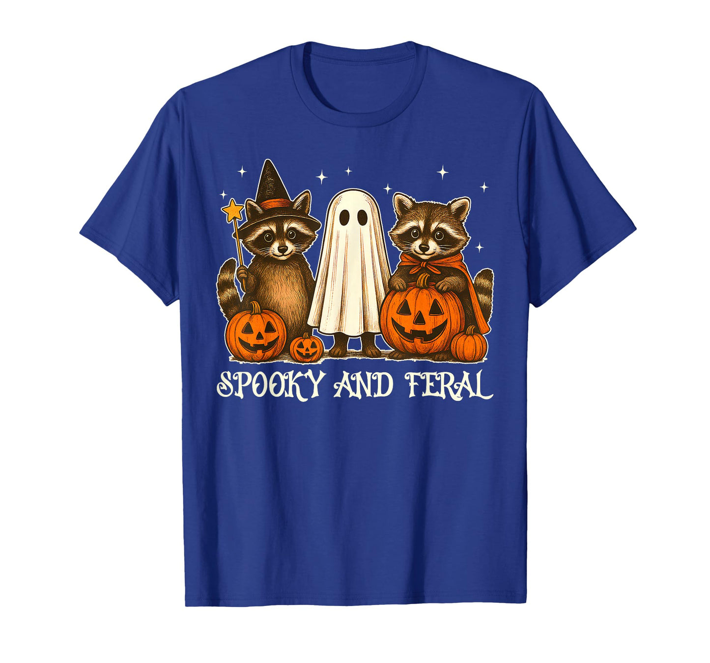 Spooky and Feral Raccoon Ghost Witch Costume Halloween Day T-Shirt
