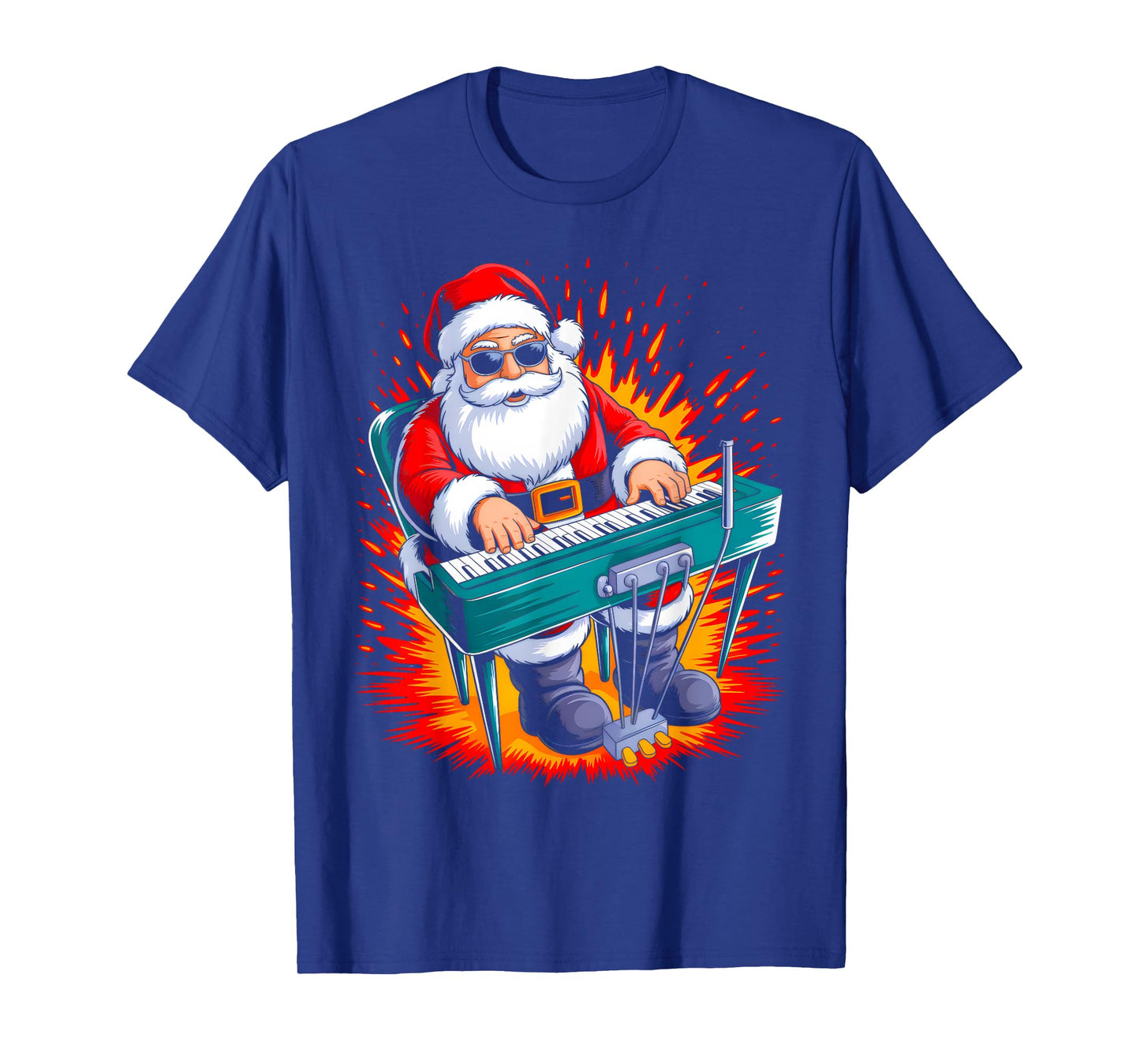 Piano Santa Playing Drums Funny Christmas Music Lover Boys T-Shirt