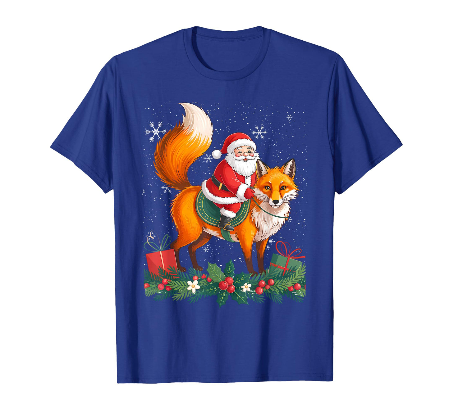 Foxes Lover Xmas Santa Riding Fox Christmas T-Shirt