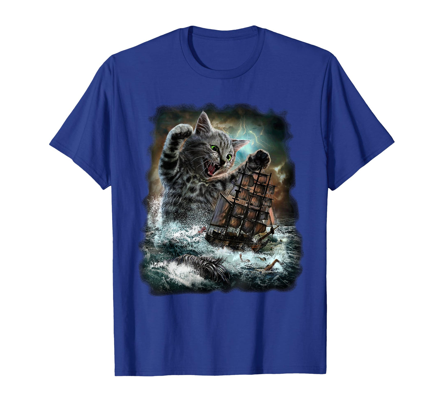Monster Tabby Cat Ambush Battle Ship T-Shirt