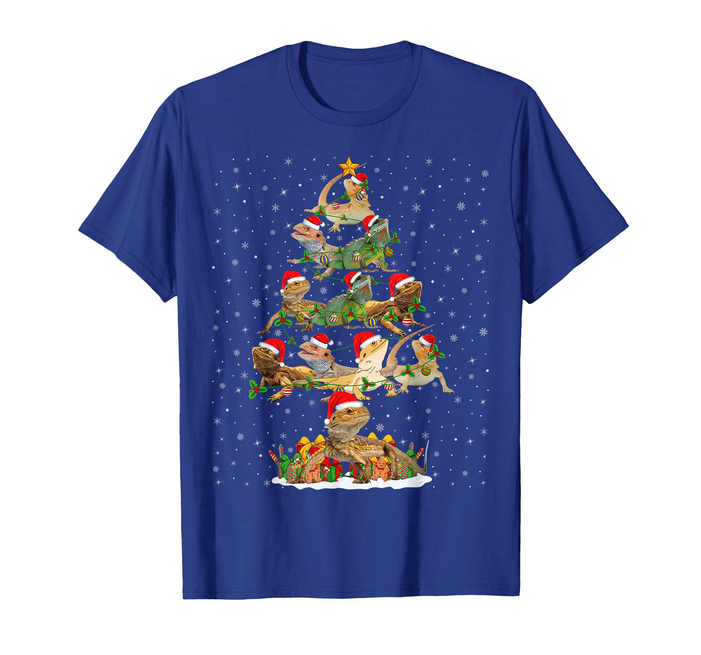 Bearded Dragon Christmas Tree Lights Funny Santa Hat Xmas T-Shirt
