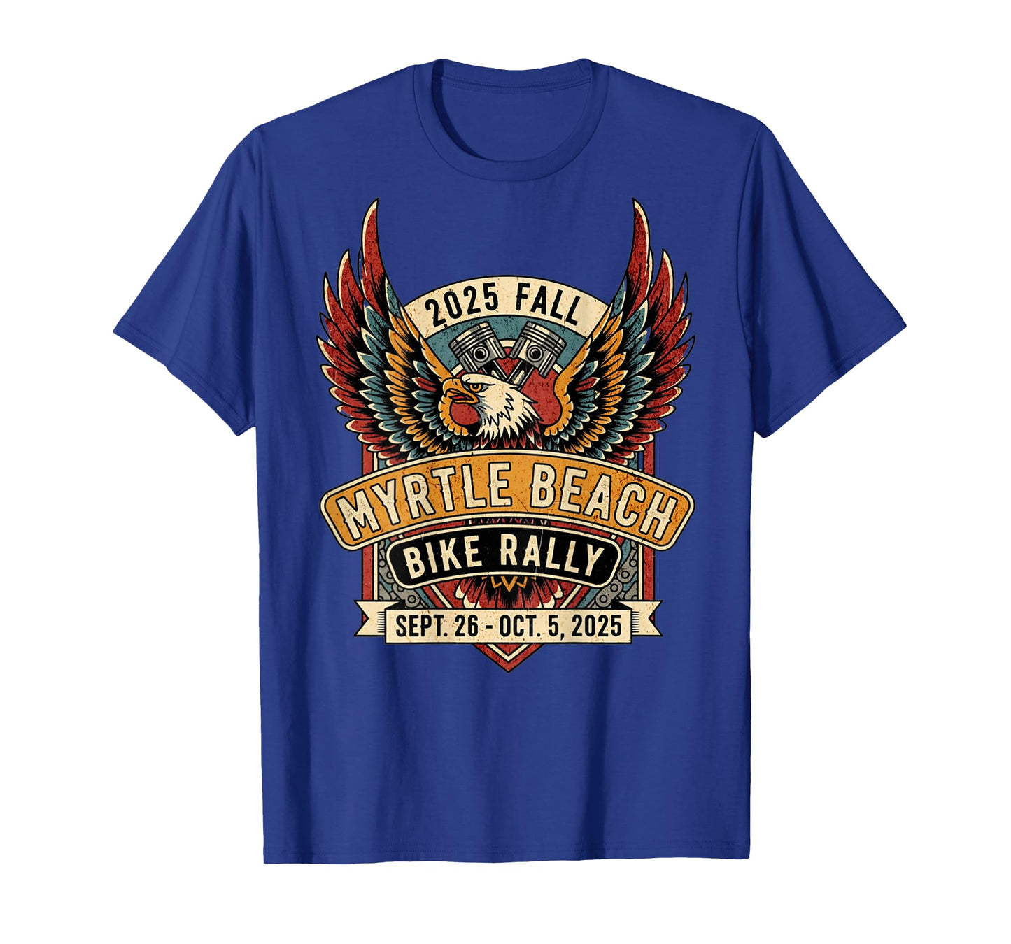 2025 Fall Myrtle Beach Bike Rally with Vintage Art ON Back T-Shirt