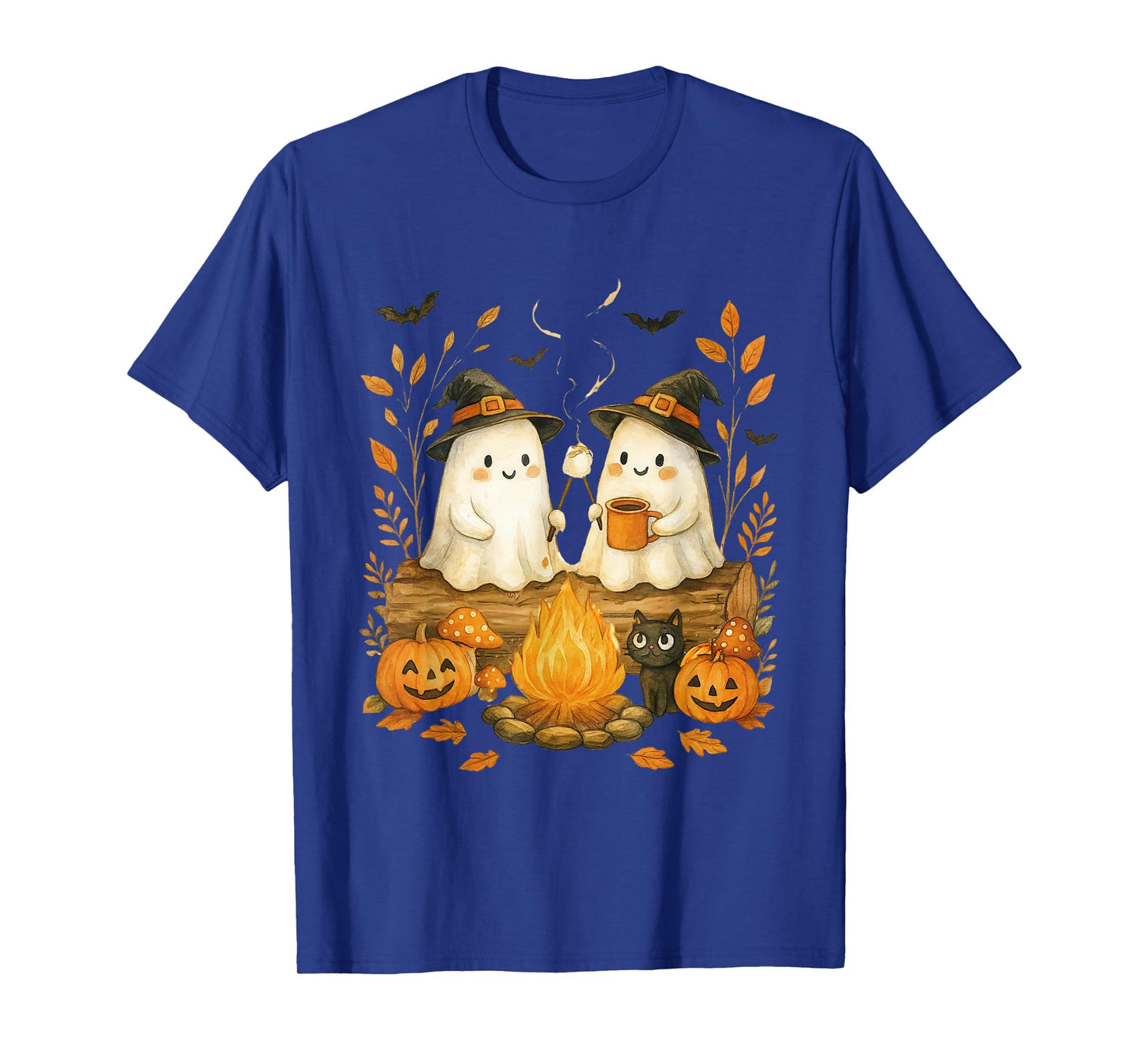 Cute Ghost Camping Campfire Halloween Marshmallow Men Women T-Shirt