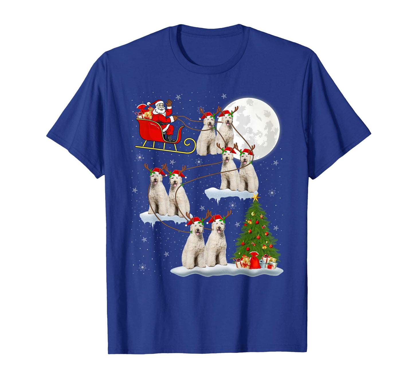 Labradoodle Dog Santa Sleigh Flying Funny Magical Christmas T-Shirt