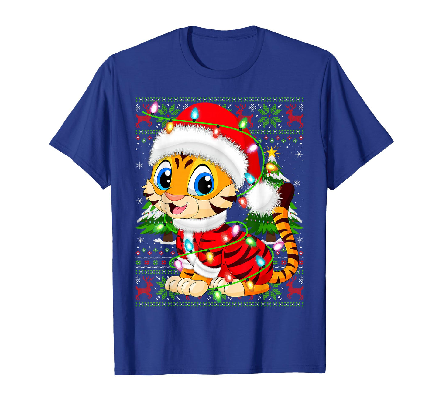 Tiger Christmas Lights Santa Costume Ugly Xmas Sweaters T-Shirt