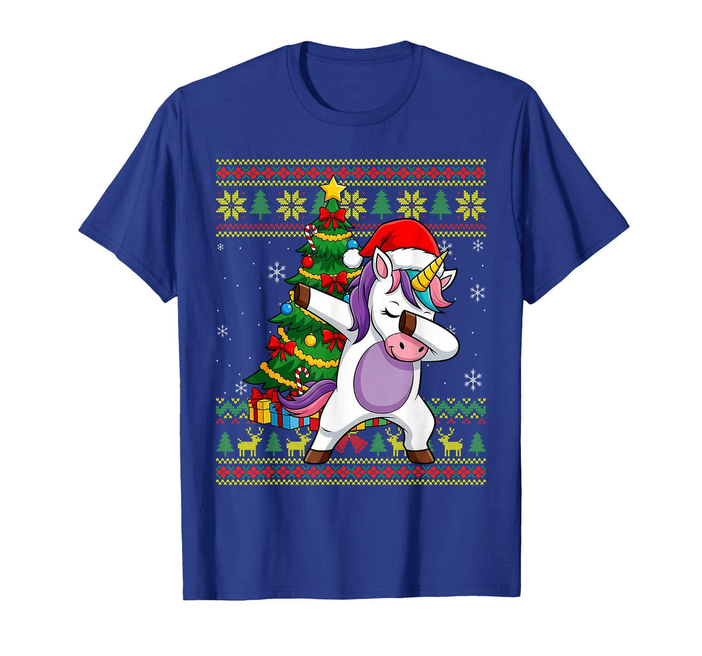 Dabbing Santa Unicorn Ugly Christmas Sweater Pattern Women T-Shirt