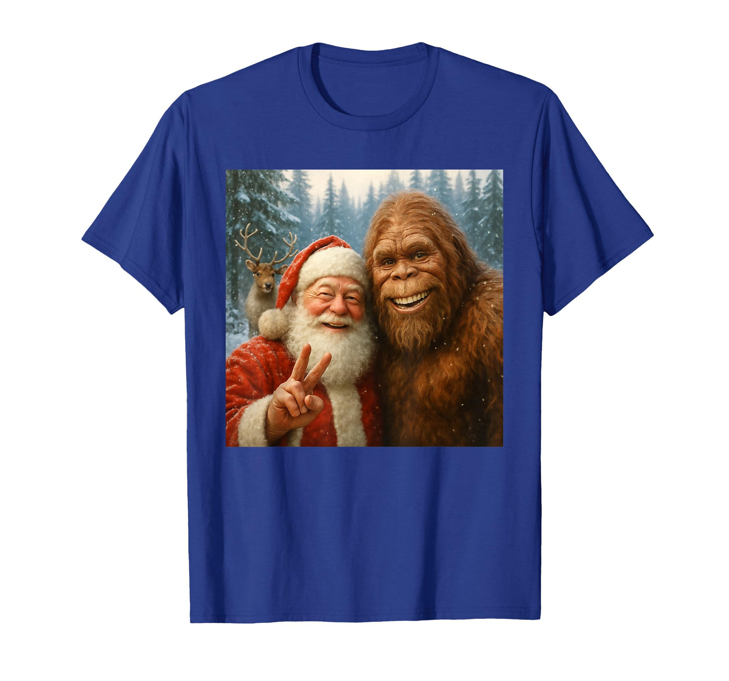 Funny Cat Selfie with Santa Claus & Bigfoot Meme T-Shirt