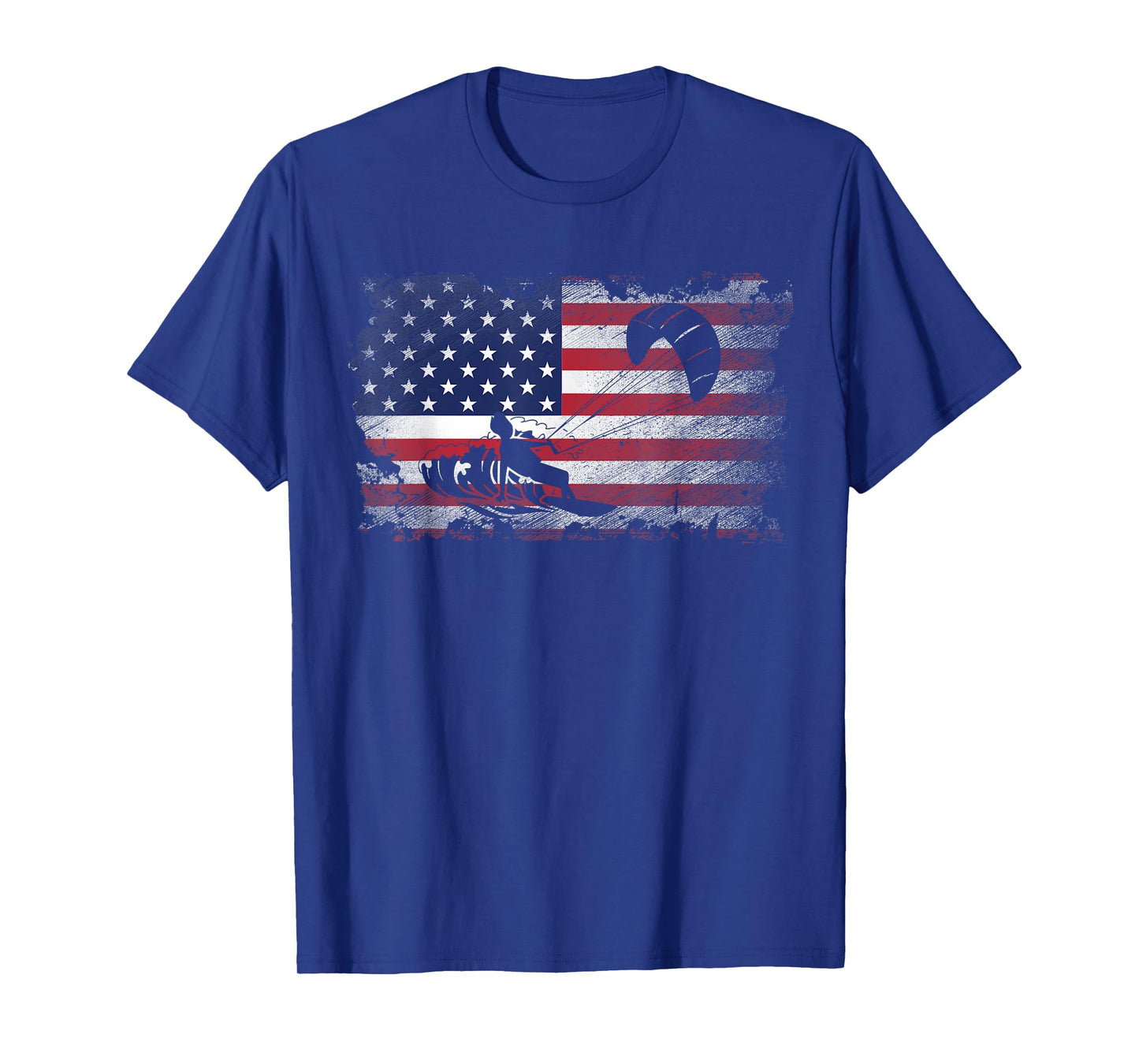Distressed American Flag Kiteboarding USA Patriotic Gift Women Kids Men T-Shirt
