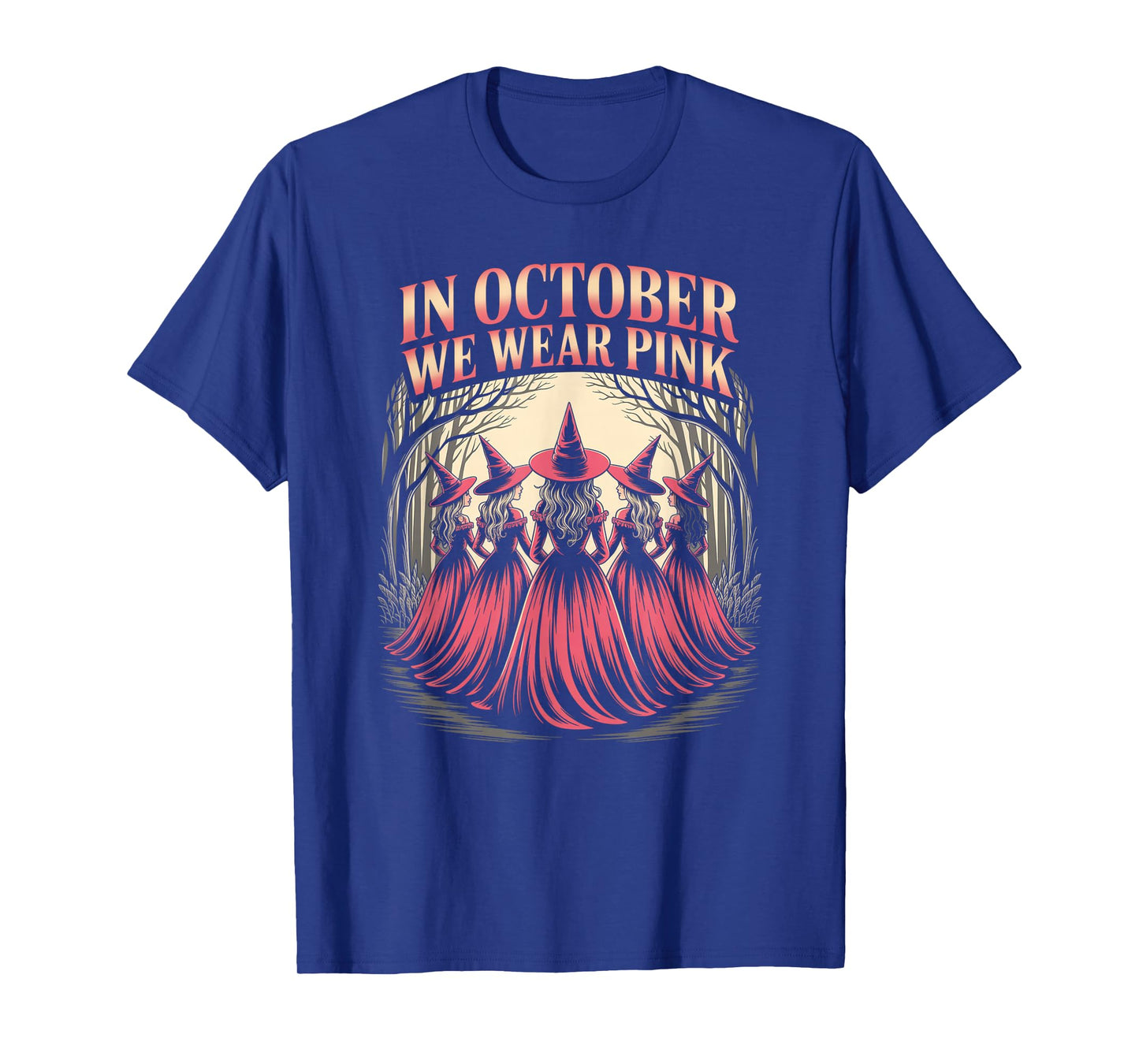 Retro in October We Wear Pink Witch Breast Cancer Awareness T-Shirt