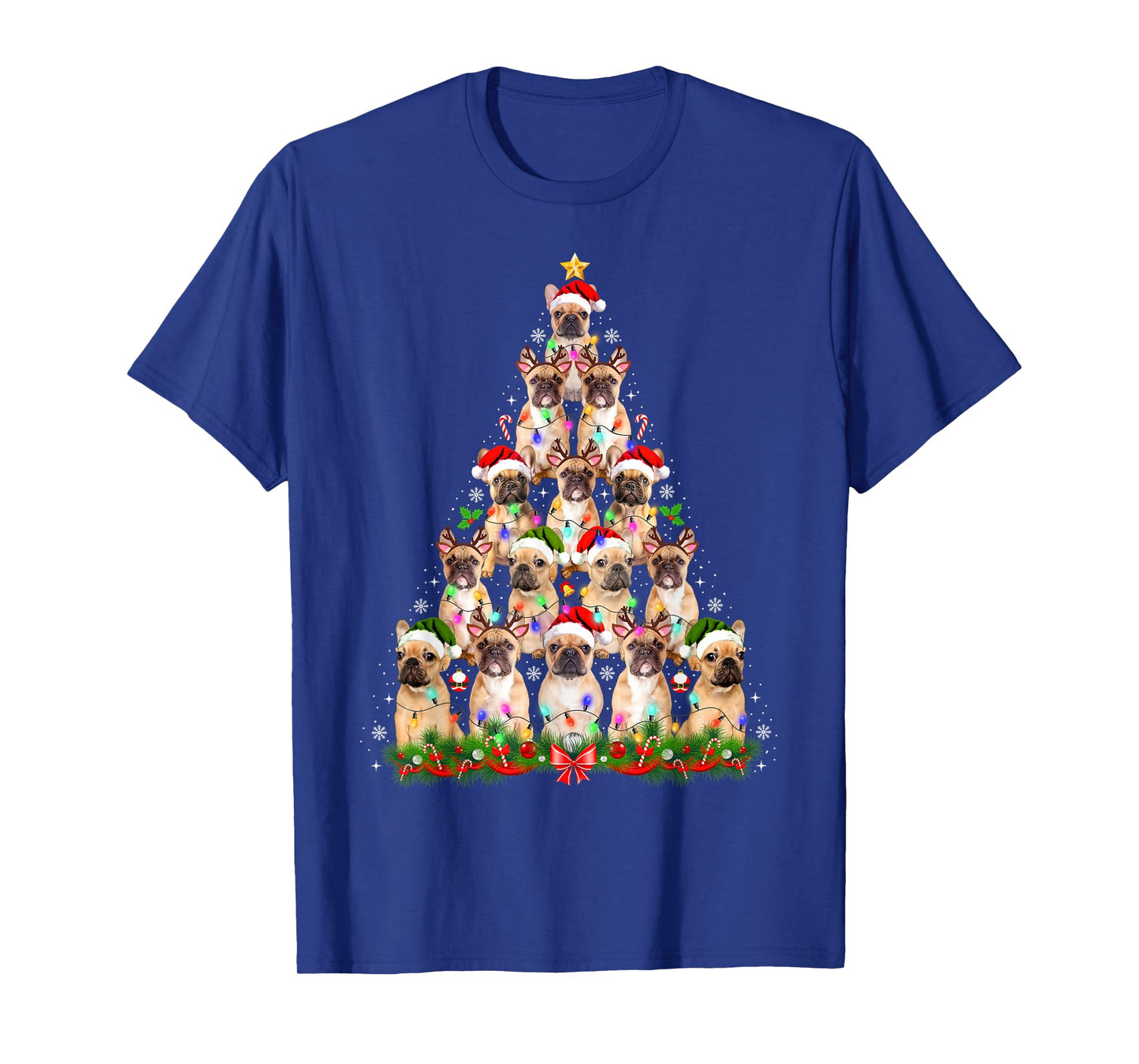 Pug Dog Christmas Tree Lights Funny Xmas Men Women Dog Lover T-Shirt