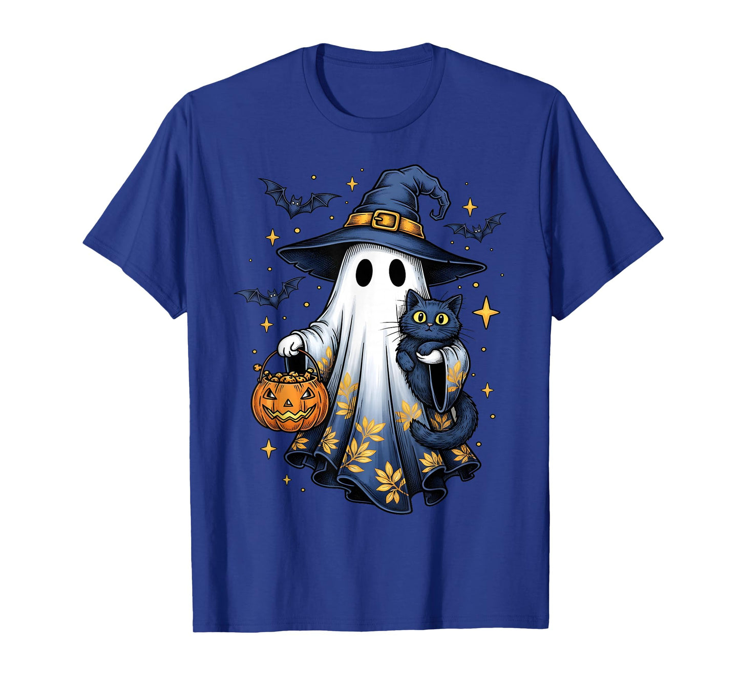 Halloween Ghost Witch Holding Black Cat Funny Halloween T-Shirt