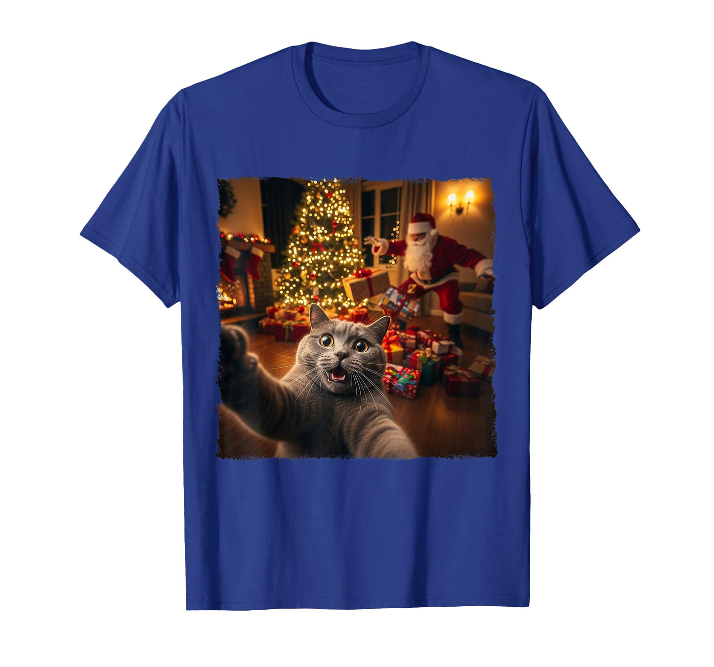 Christmas Funny Cat Selfie with Santa Claus Holiday Fun Xmas T-Shirt