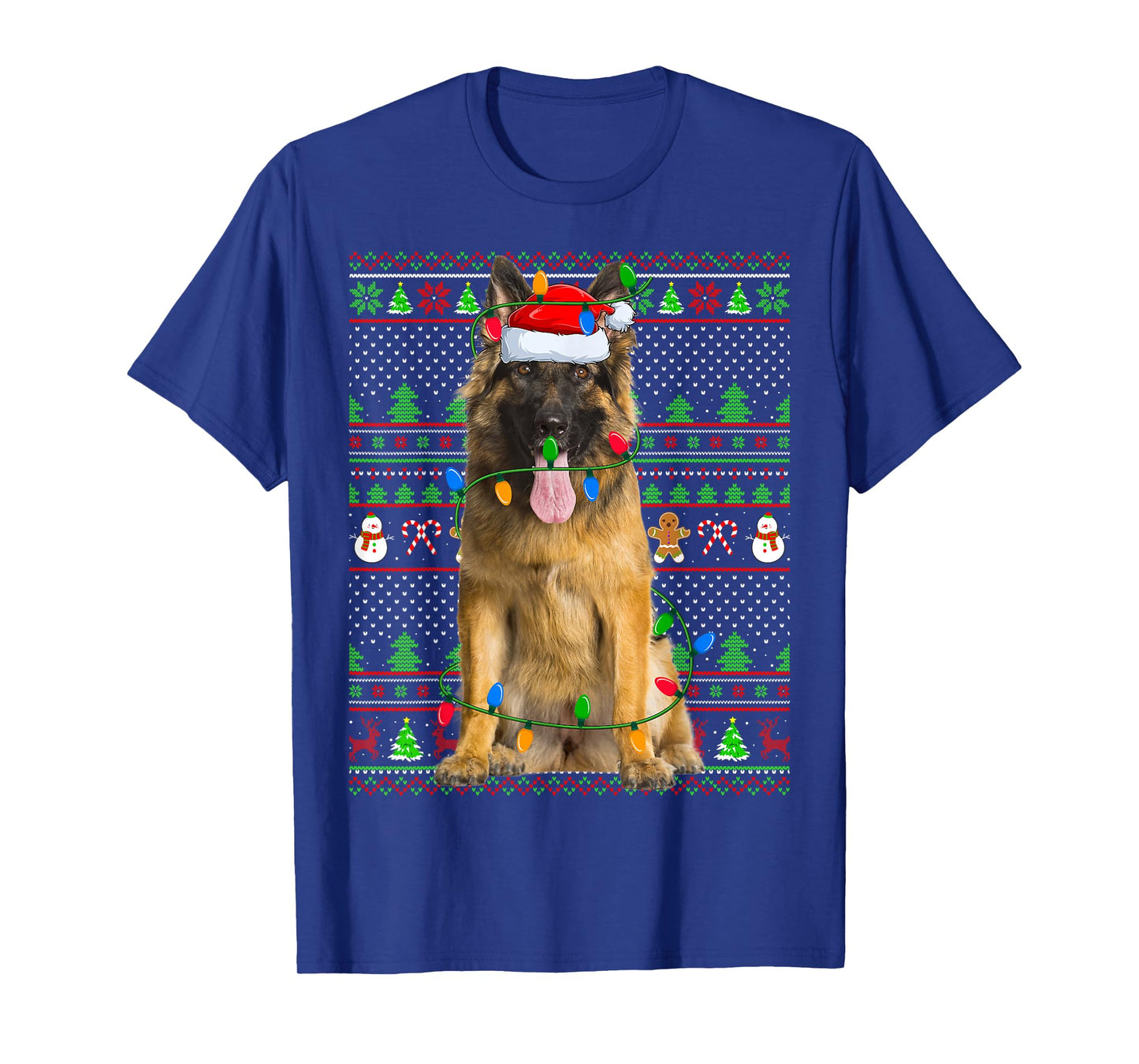 German Shepherd Dog Xmas Lights Ugly Christmas Sweaters T-Shirt