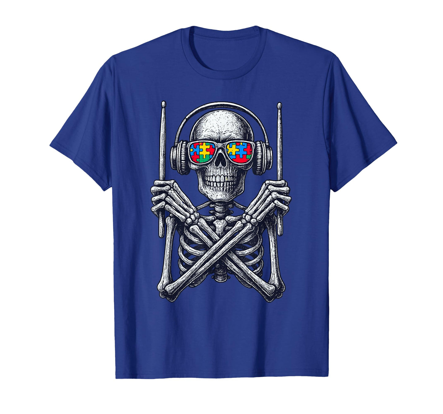 Vintage Halloween Skeleton Drummer Autism Spooky Costume T-Shirt