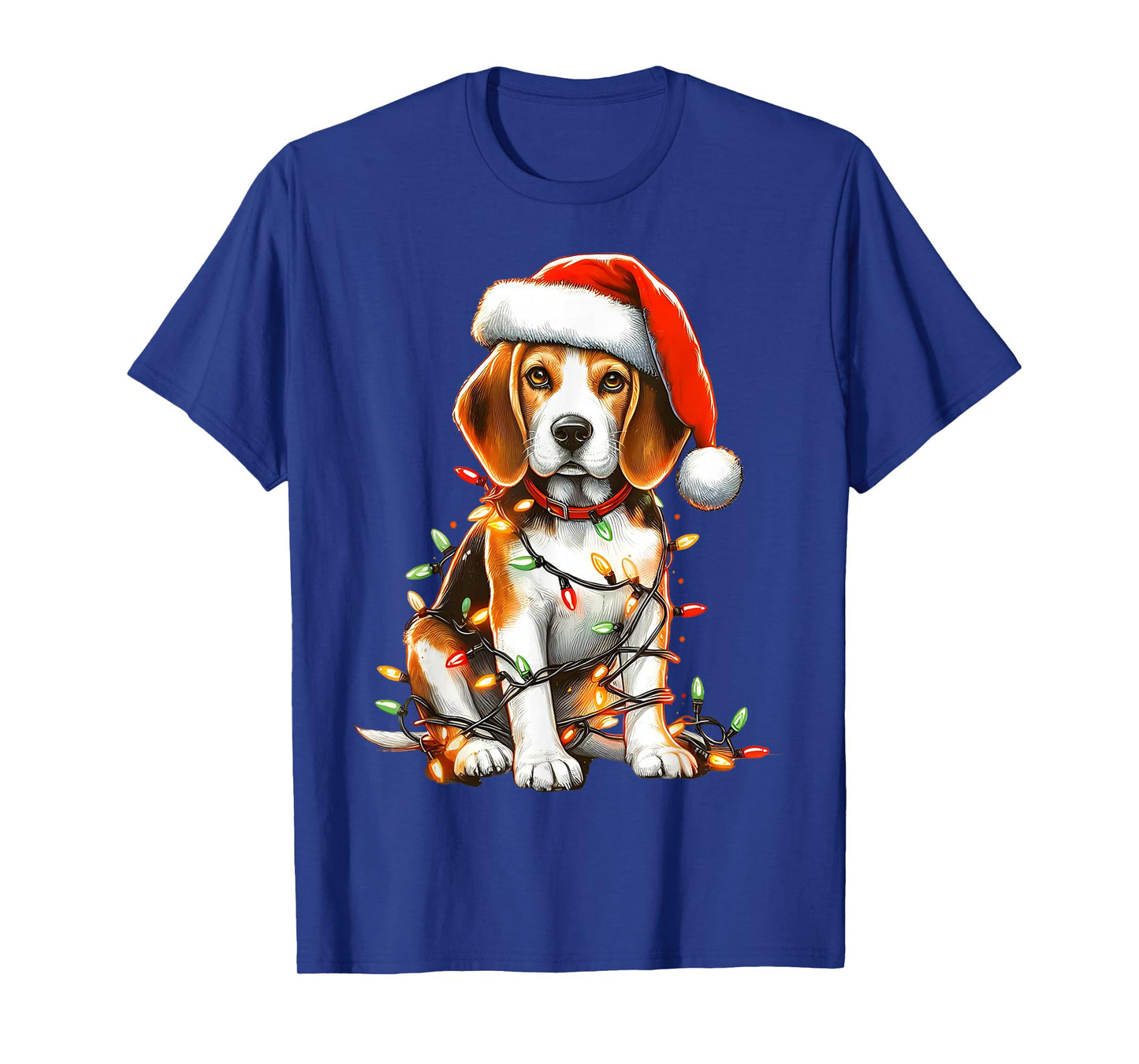 Beagle Dog Christmas Lights Santa Hat Dog Lover T-Shirt