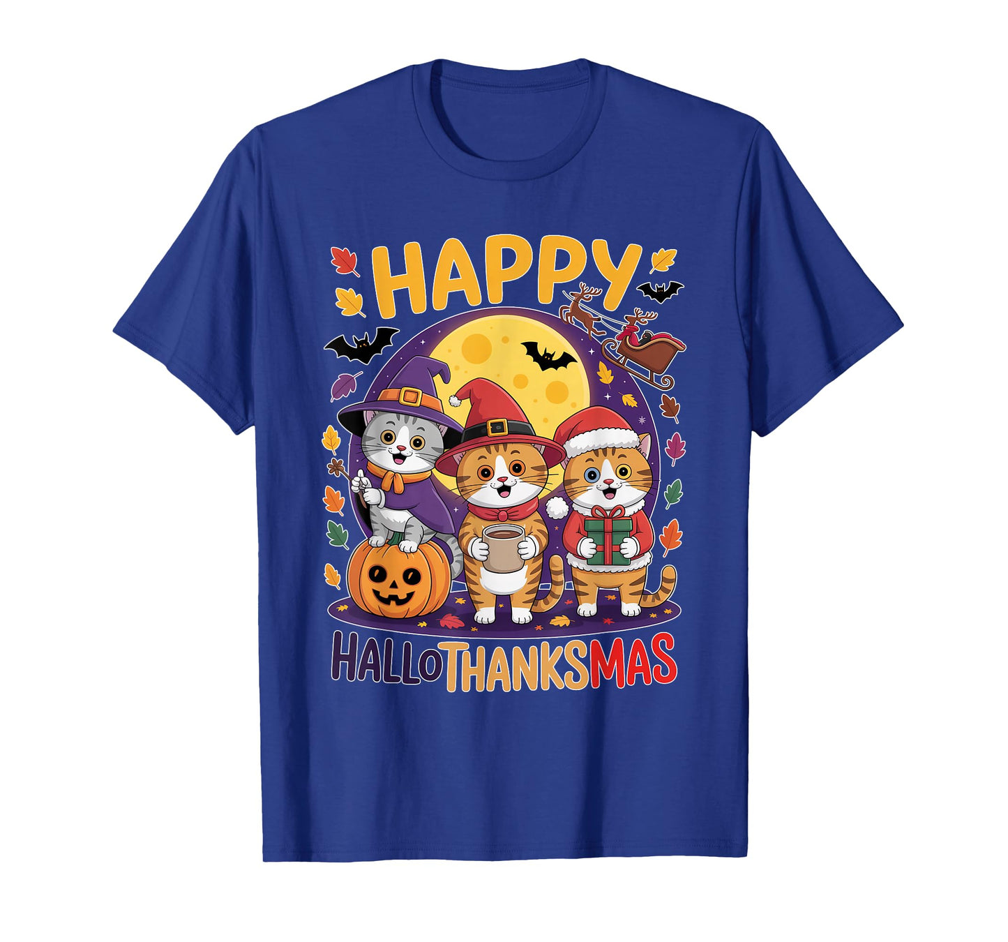 Cat Hallothanksmas Kitten Halloween Thanksgiving Christmas T-Shirt