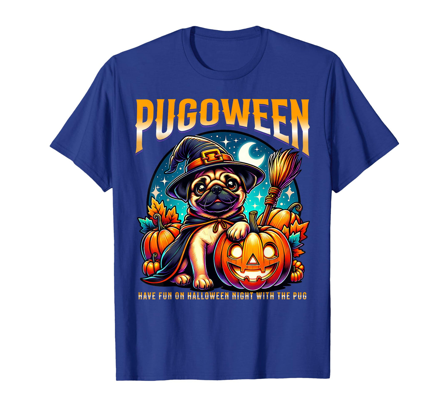 Pugoween Halloween Pug Dog Witch Pumpkin Costume Fun T-Shirt