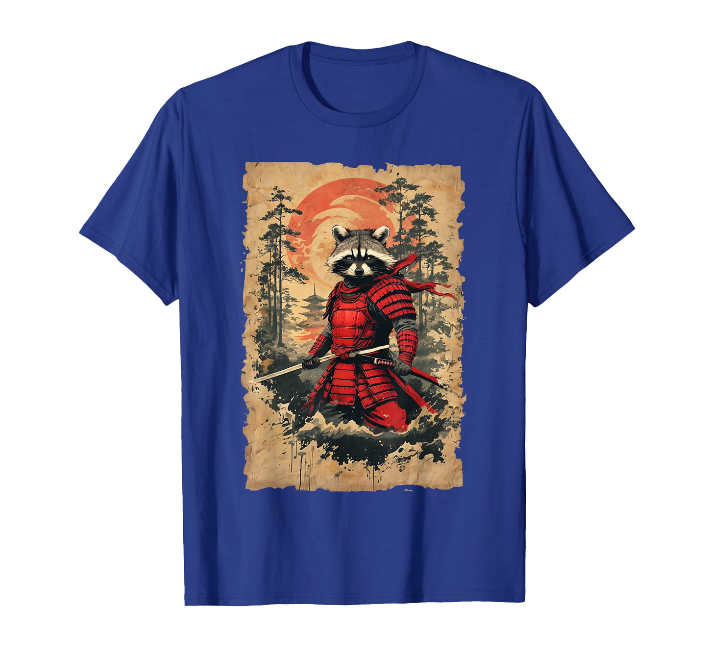 Japanese Samurai Raccoon Warrior Vintage Style Graphic T-Shirt