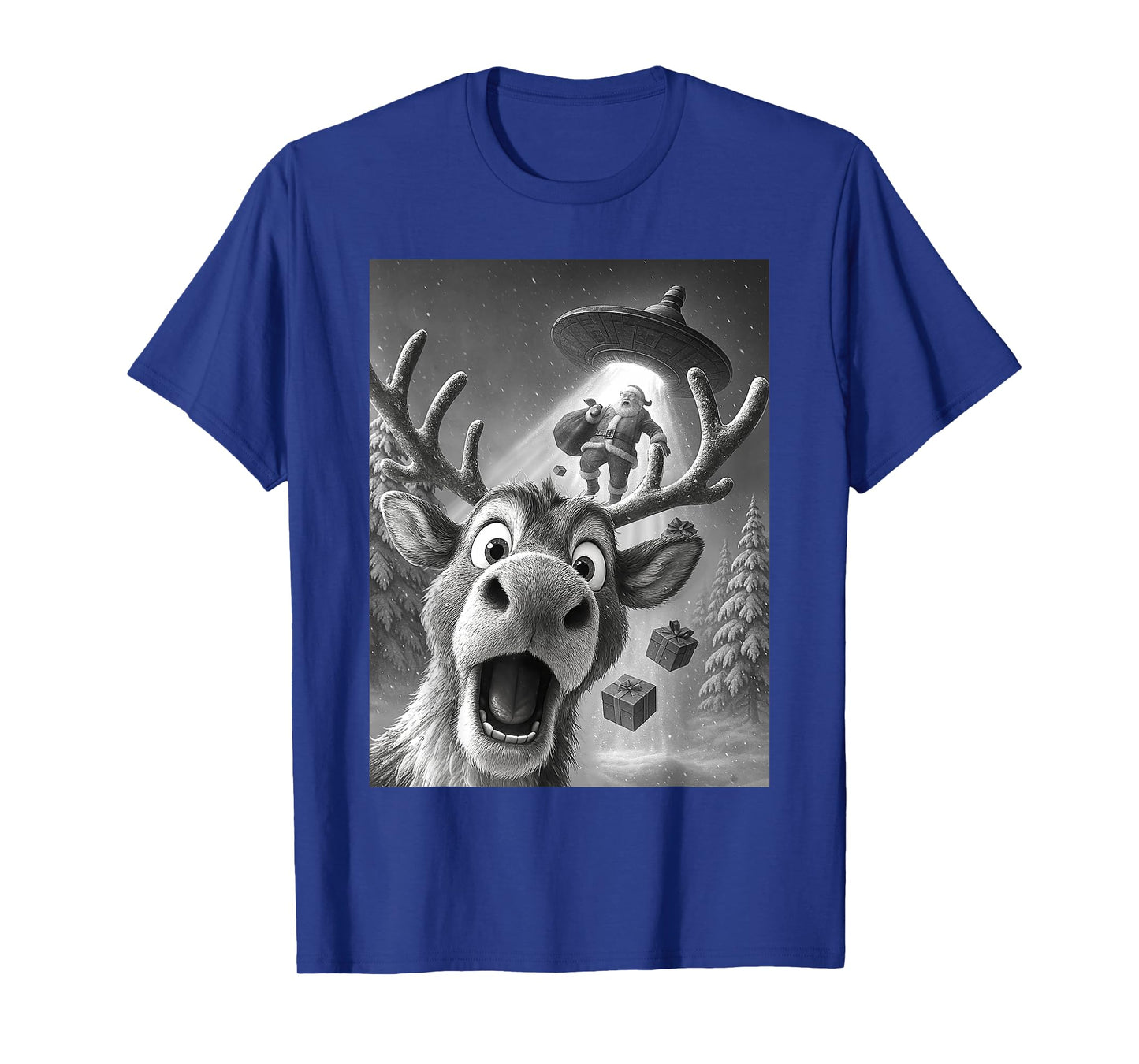Reindeer Taking A Selfie Santa UFO Christmas Xmas Holiday T-Shirt