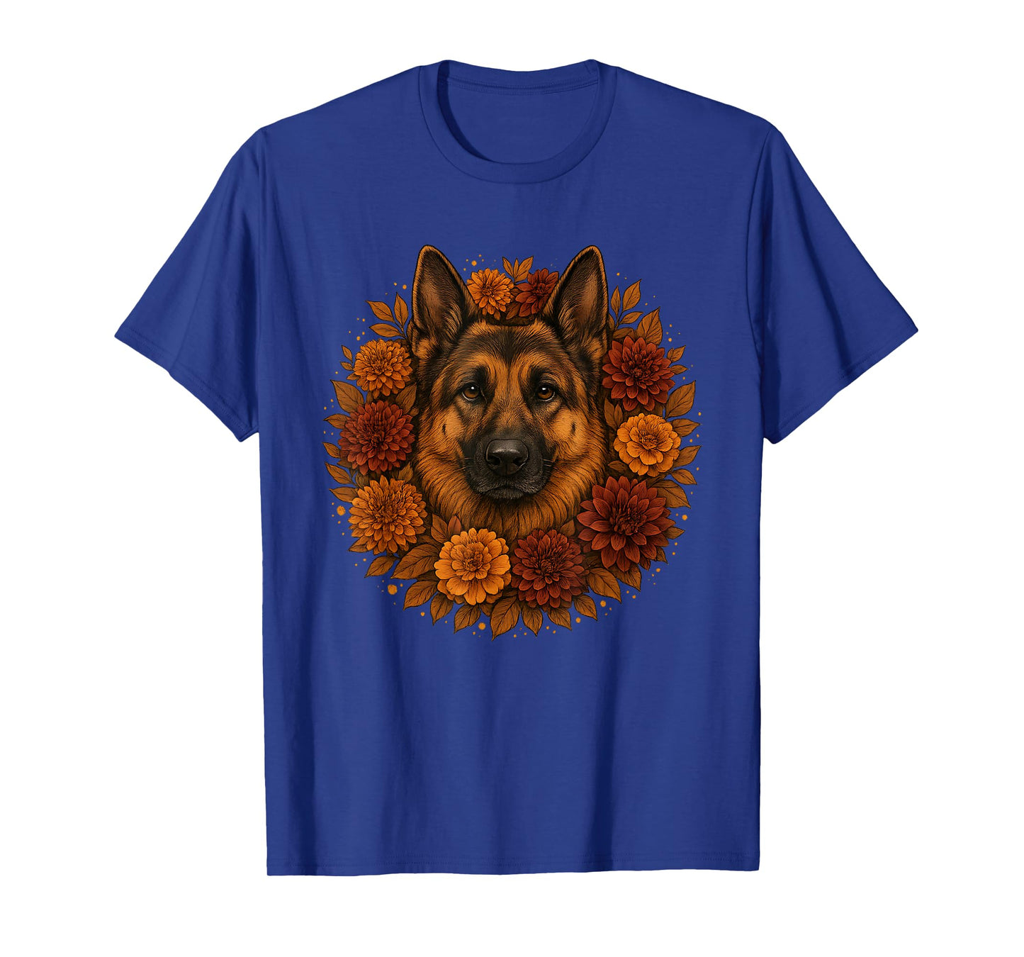 Vintage German Shepherd Autumn Floral Dog Fall Flowers T-Shirt