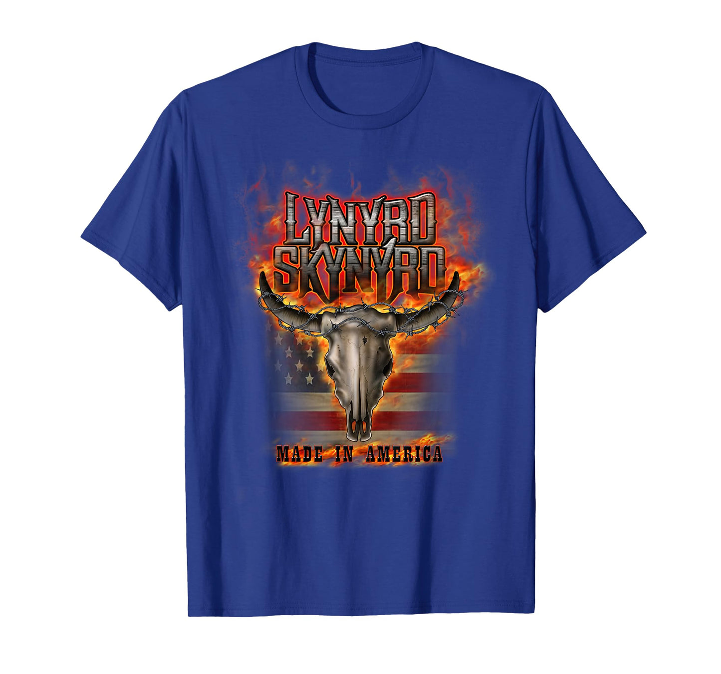 Lynyrd Skynyrd America Flag Steer Skull Rock Band 70s Gifts T-Shirt