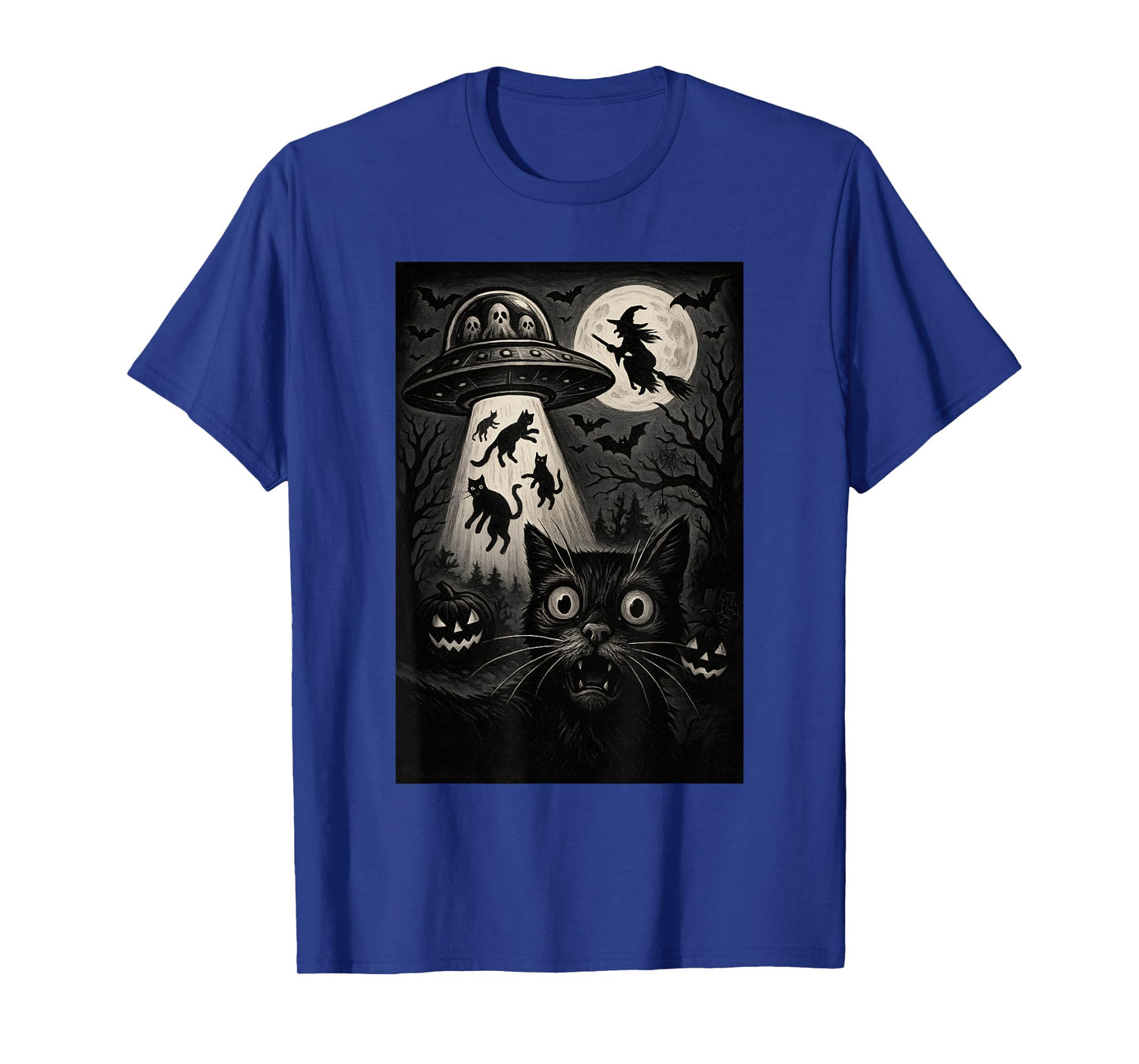 Halloween Cat Selfie Scary Alien Abduction Cats UFO Flying T-Shirt