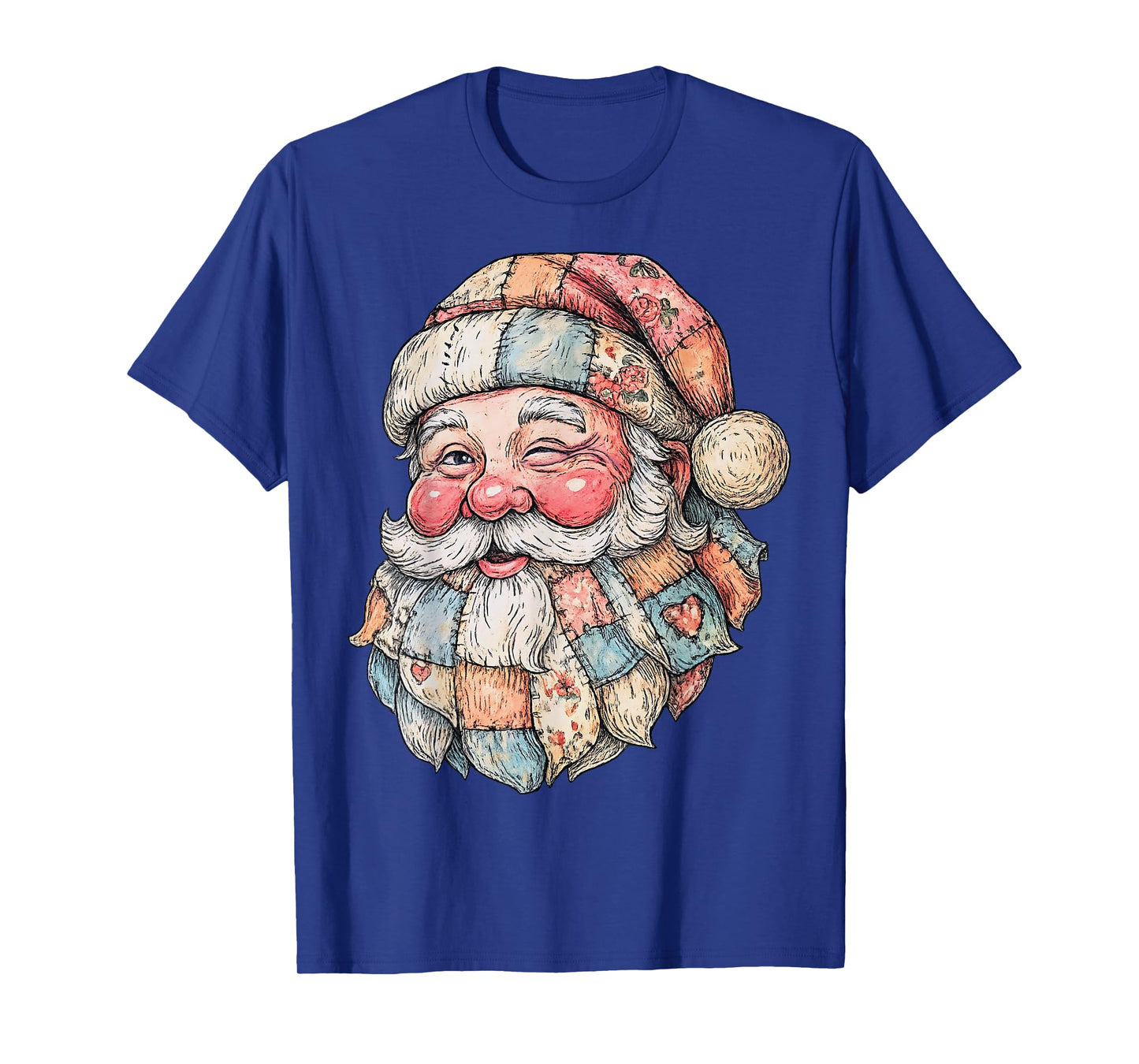 Vintage Retro Patchwork Santa Claus Funny Men Woman Kid Xmas T-Shirt