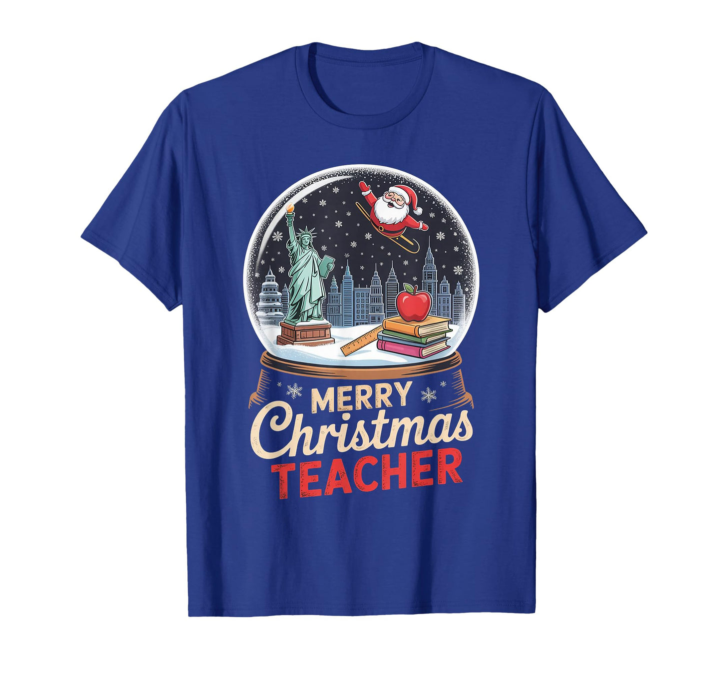 Merry Christmas New York Skyline in Snow Globe for Teachers T-Shirt