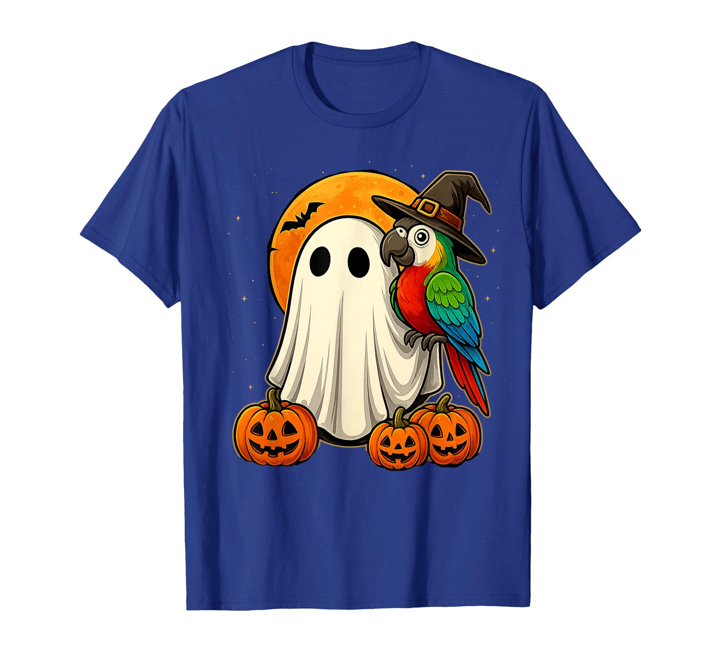 Ghost Parrot Witch Hat Funny Pumpkin Halloween T-Shirt