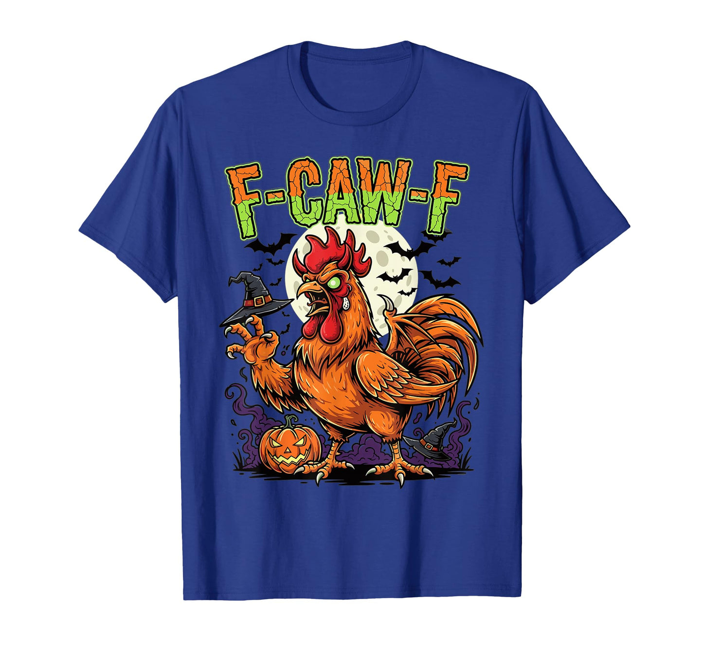 Halloween Rooster Monster Pumpkin Moon Bats Horror T-Shirt