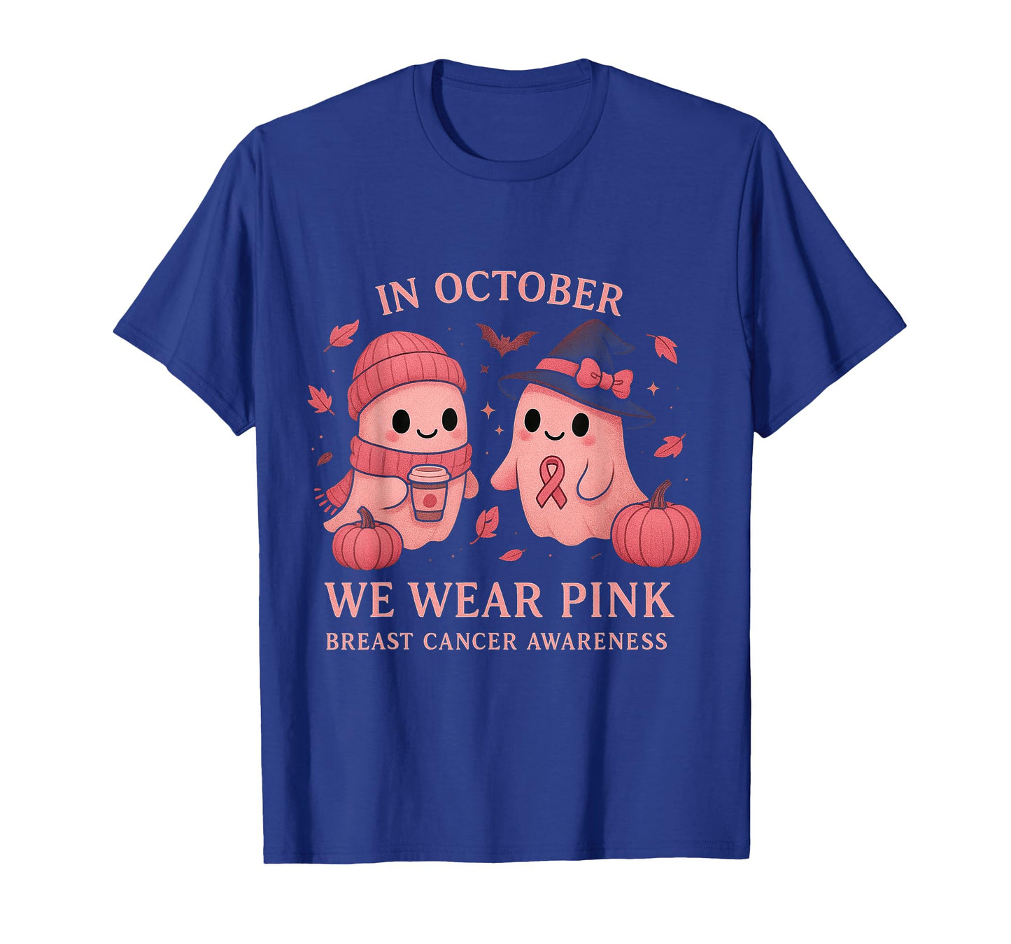 in October We Wear Pink Breast Cancer Awareness Ghosts T-Shirt