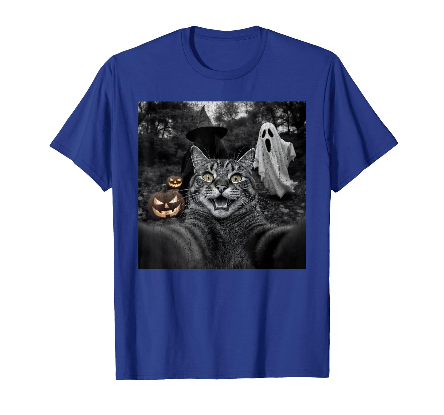 Funny Cat Selfie with a Witch & Ghost Scary Halloween T-Shirt