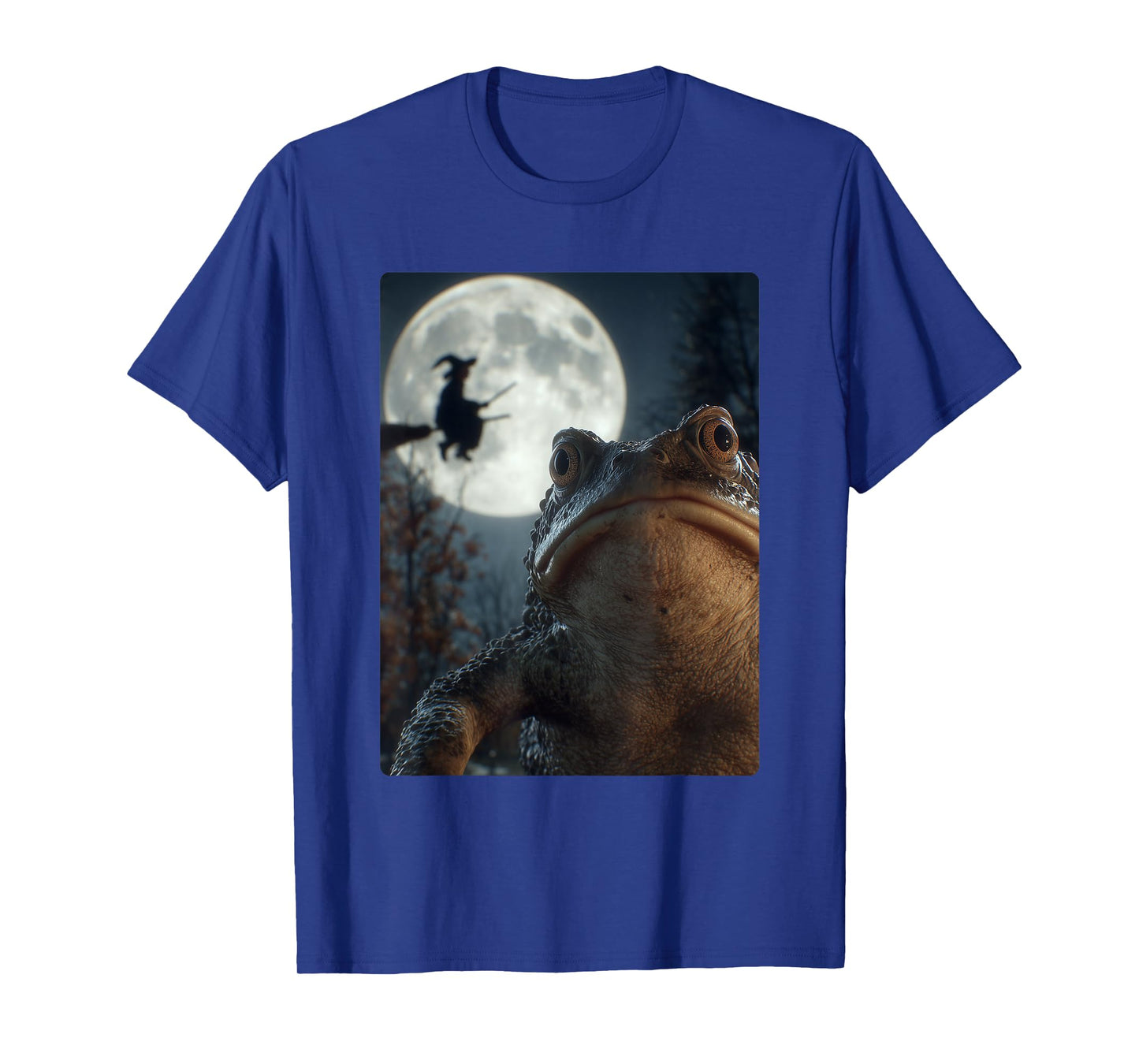 Funny Toad Selfie Full Moon Flying Witch Forest Halloween T-Shirt