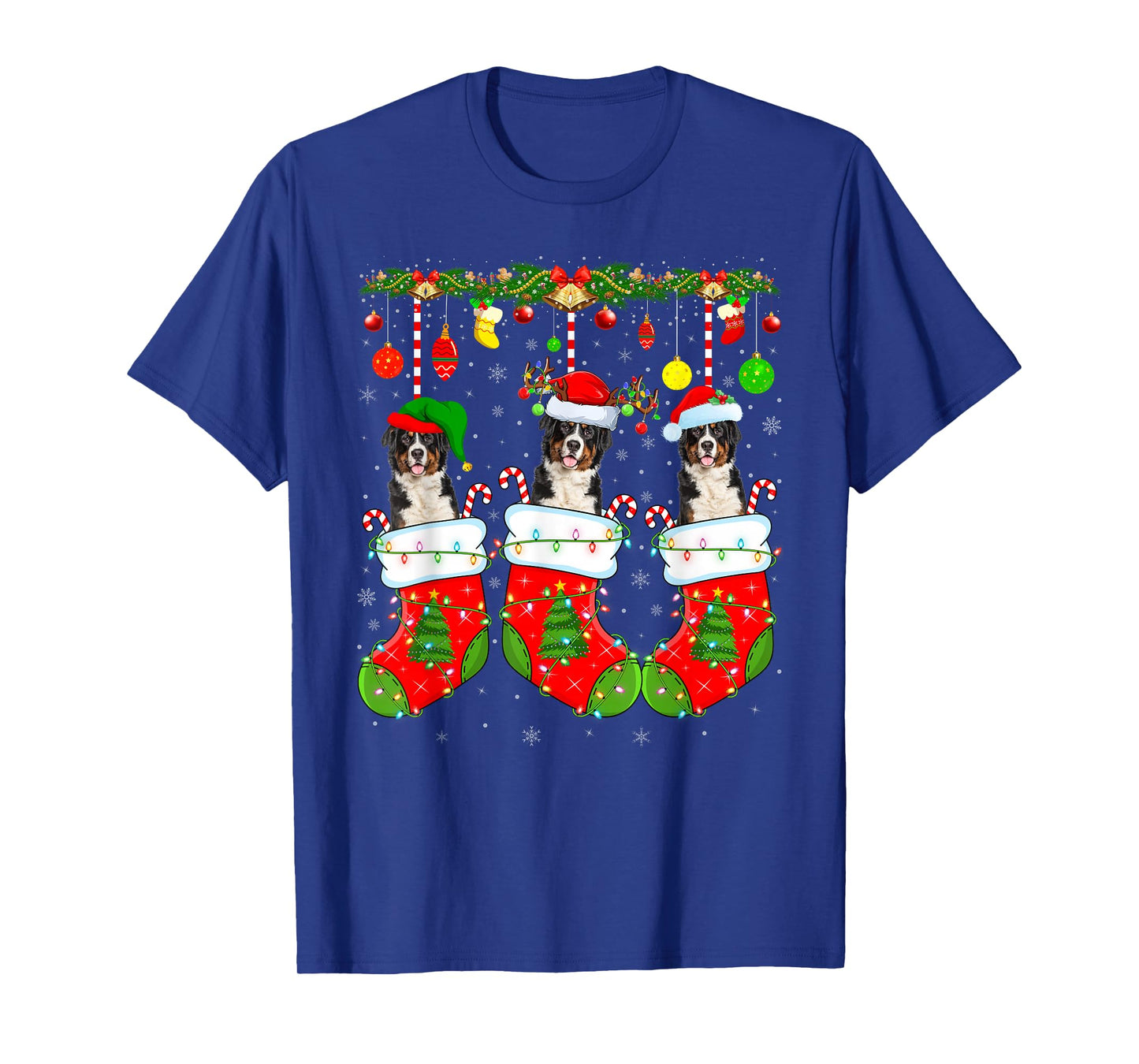 Saint Bernard Dog in Christmas Socks Funny Dog Xmas Pajama T-Shirt