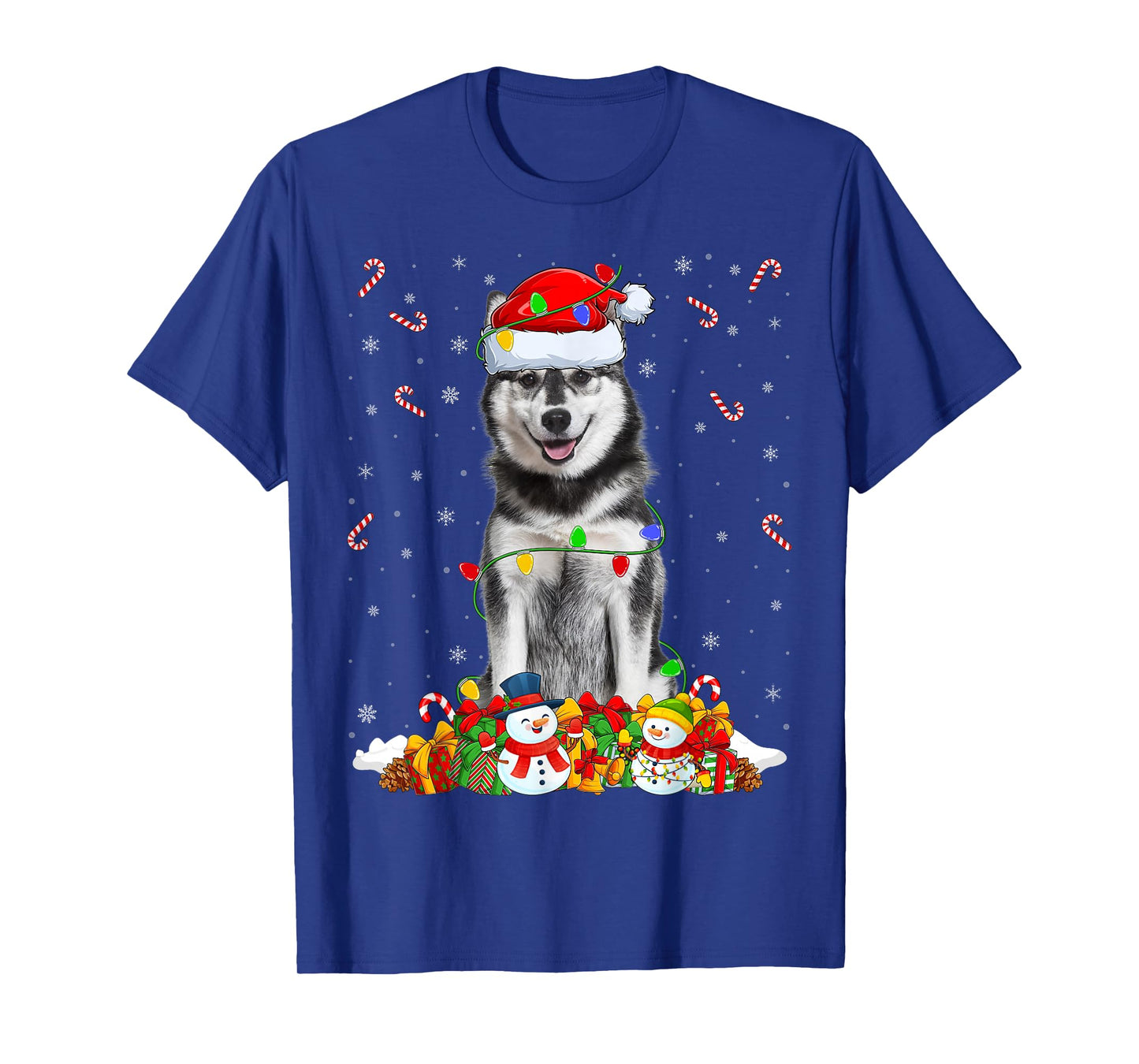 Siberian Husky Dog Christmas Lights Funny Santa Hat Xmas T-Shirt