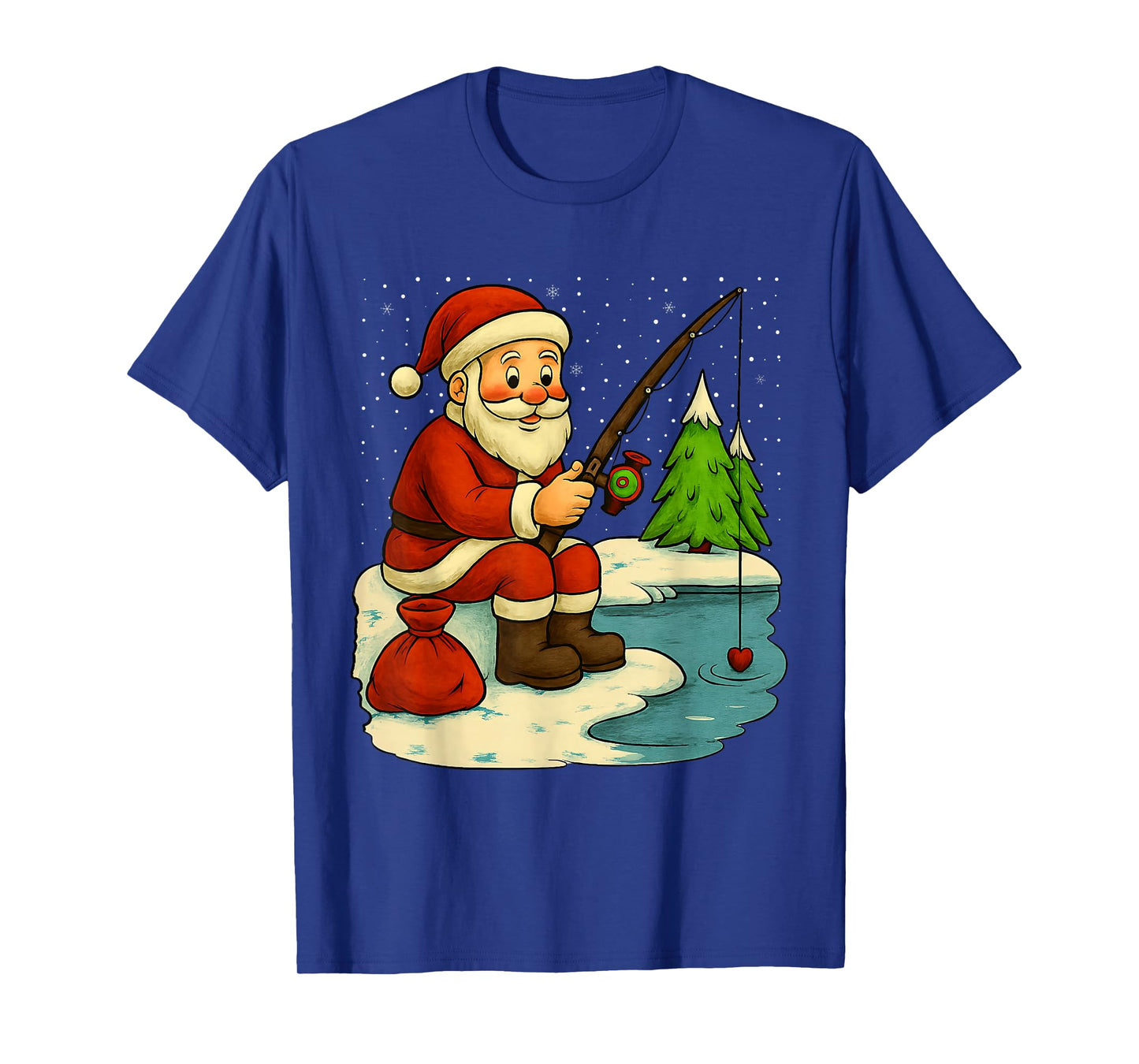 Santa Fishing Christmas Costume Funny Fishing Boys Kids T-Shirt