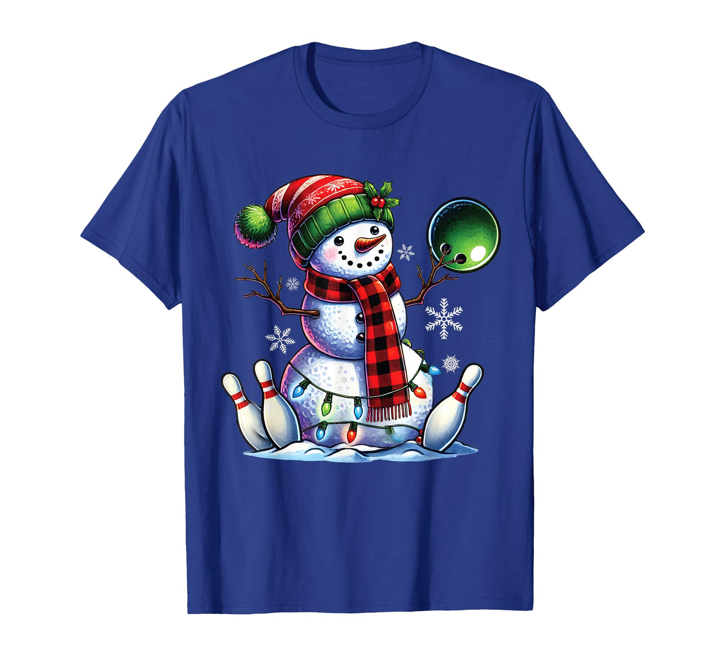 Xmas Snowman Playing Bowling ball and pins Christmas bowling T-Shirt