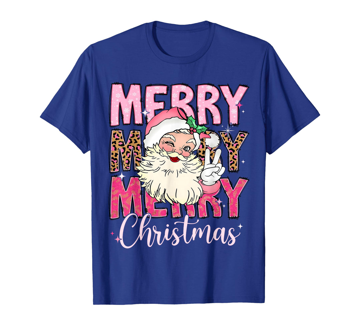 Vintage Merry Christmas Pink Santa Claus Retro Xmas Holiday T-Shirt