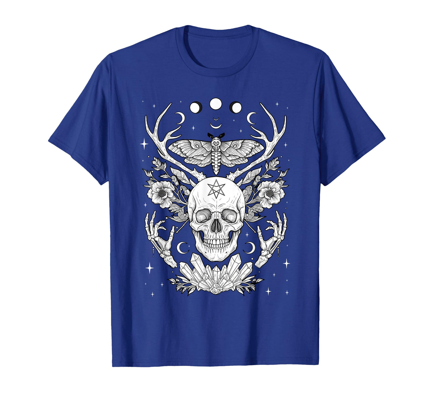 Nature Witch Skull and Death's Head Moth, Moons & Crystals T-Shirt