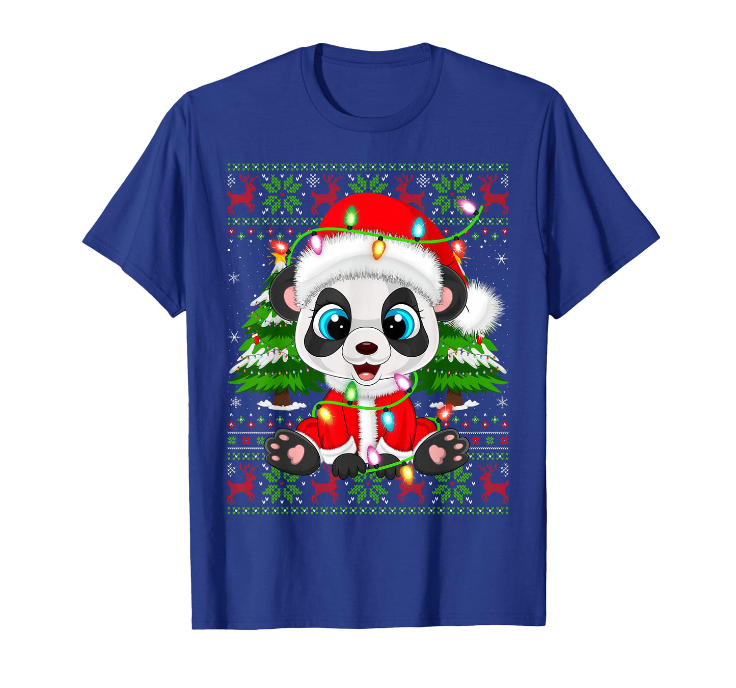 Panda Christmas Lights Santa Costume Ugly Xmas Sweaters T-Shirt