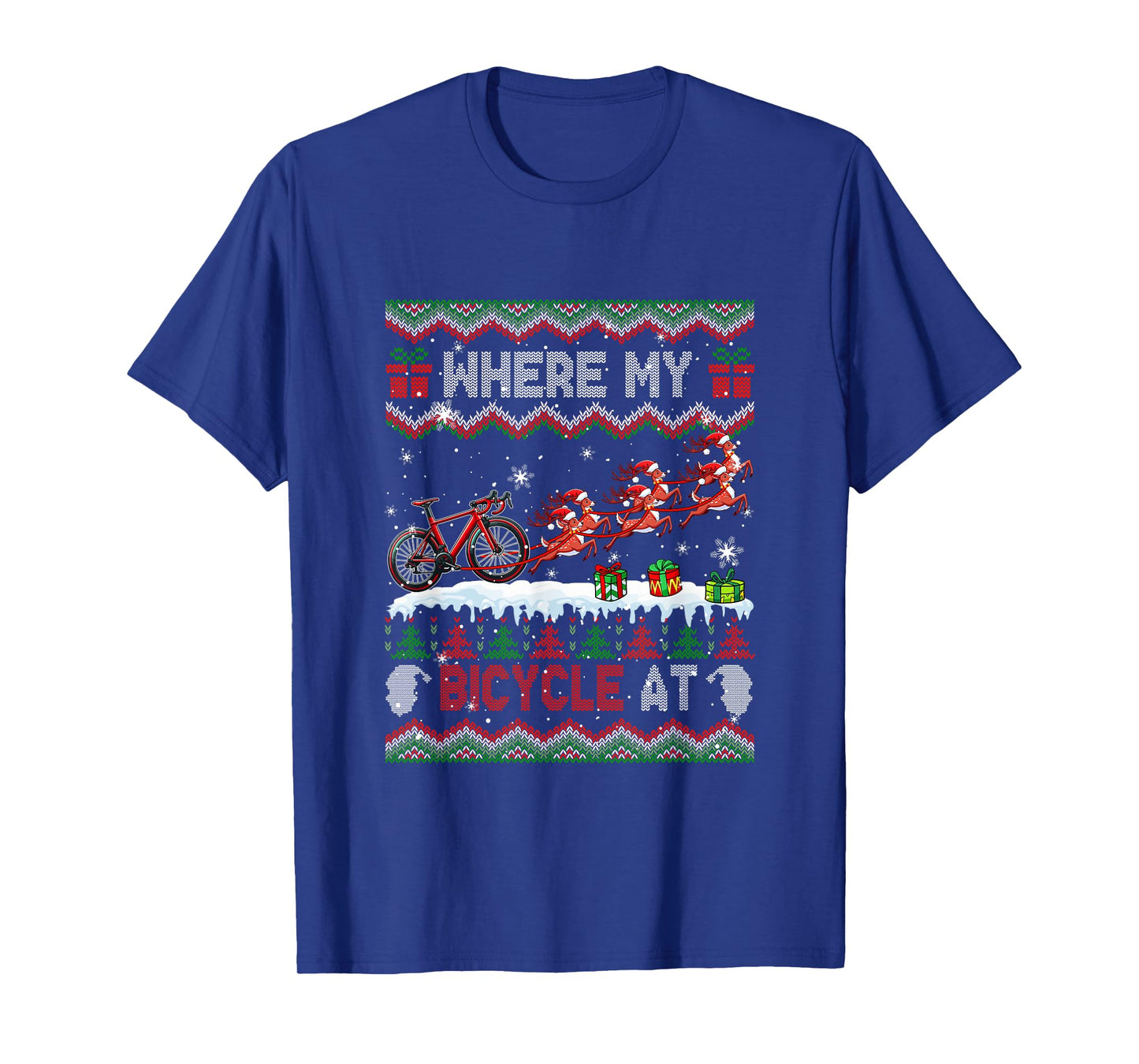 Where My Bicycle at Christmas Sweater Sleigh Reindeer T-Shirt