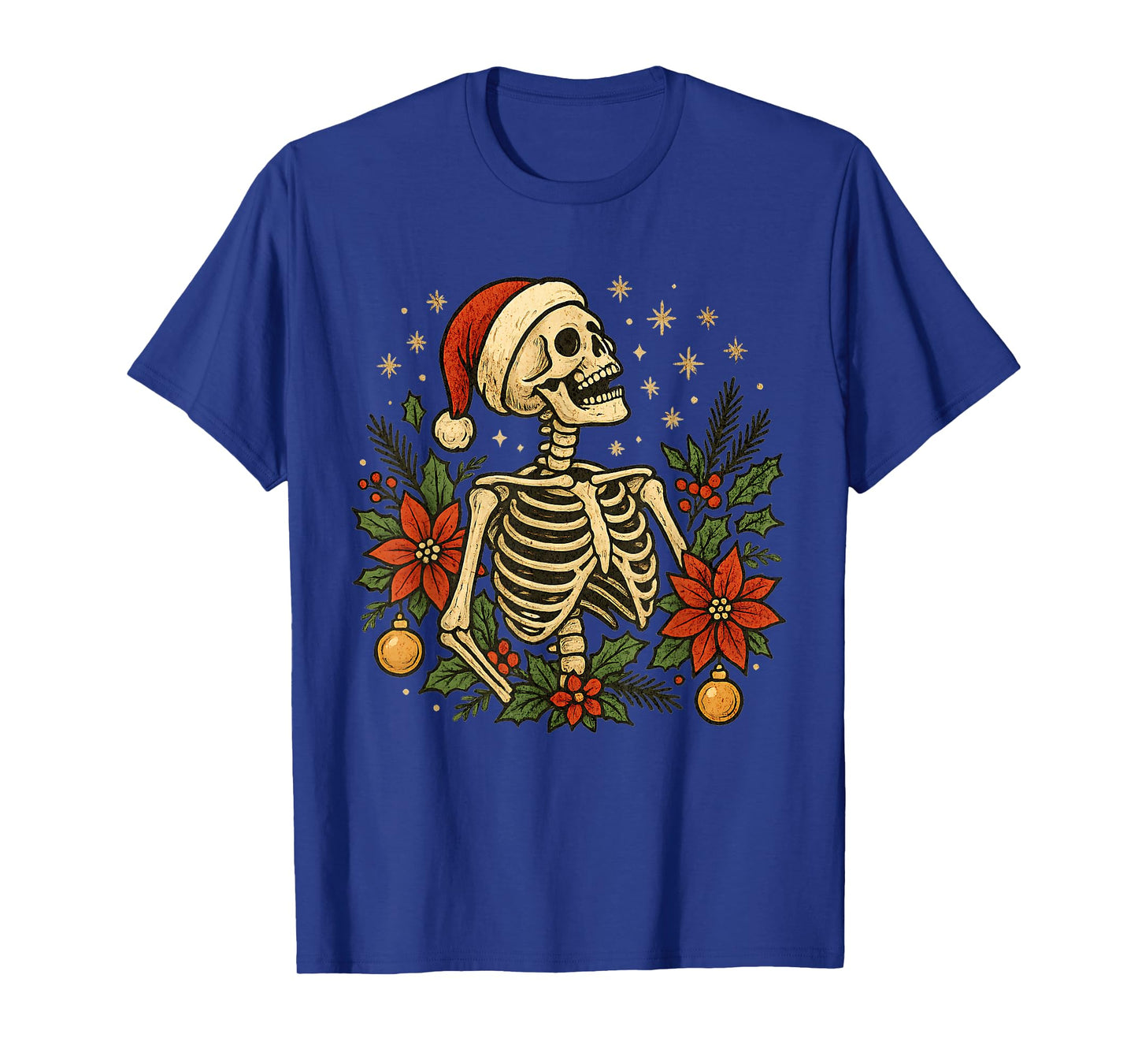 Vintage Christmas Gothic Skeleton Santa Hat Holiday T-Shirt