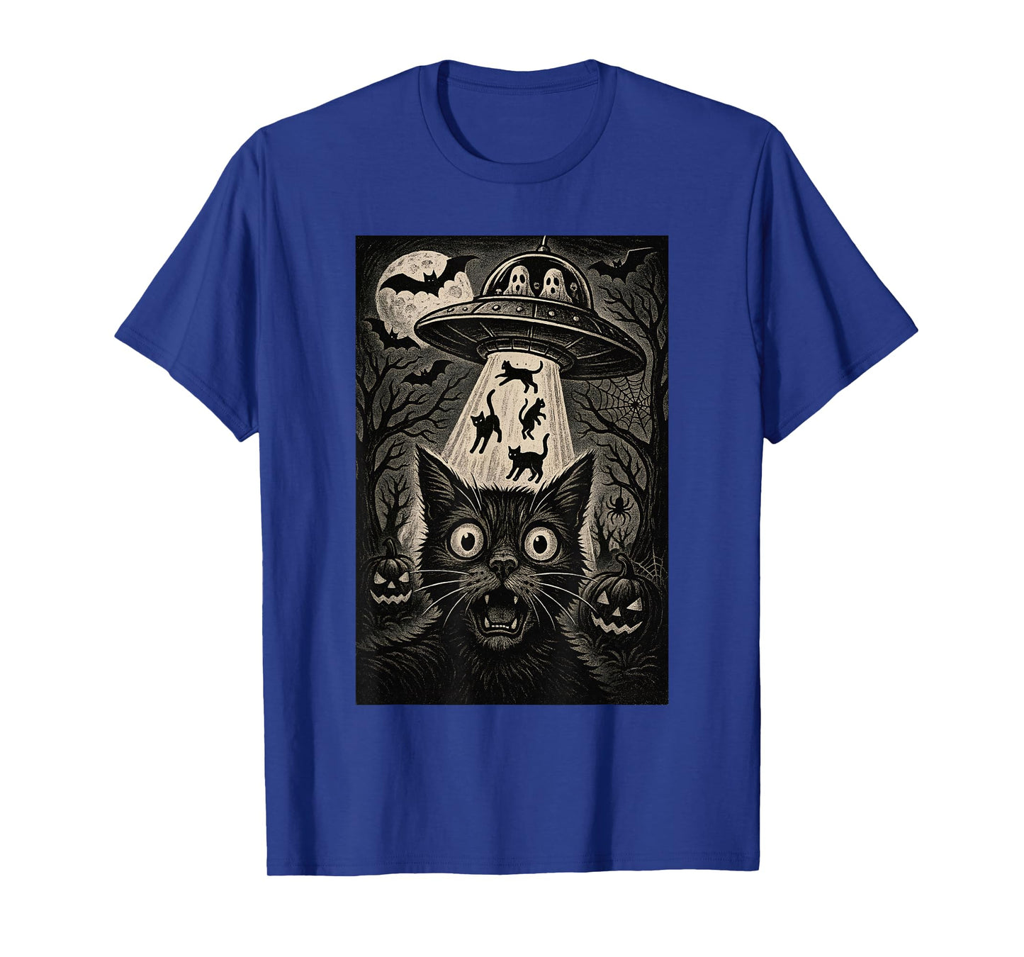 Halloween Cat Selfie Scary Alien Abduction Cats UFO Flying T-Shirt