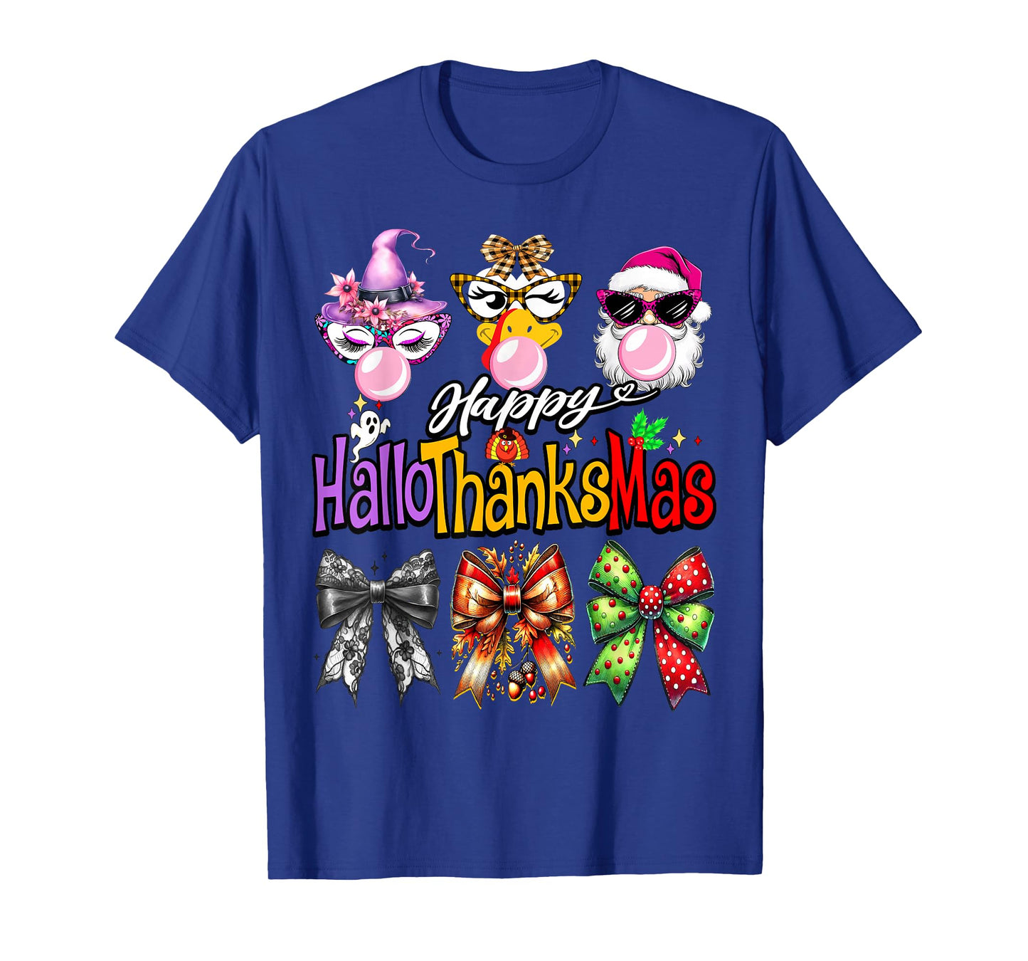 Hallothanksmas Halloween Thanksgiving Christmas Coquette Bow T-Shirt