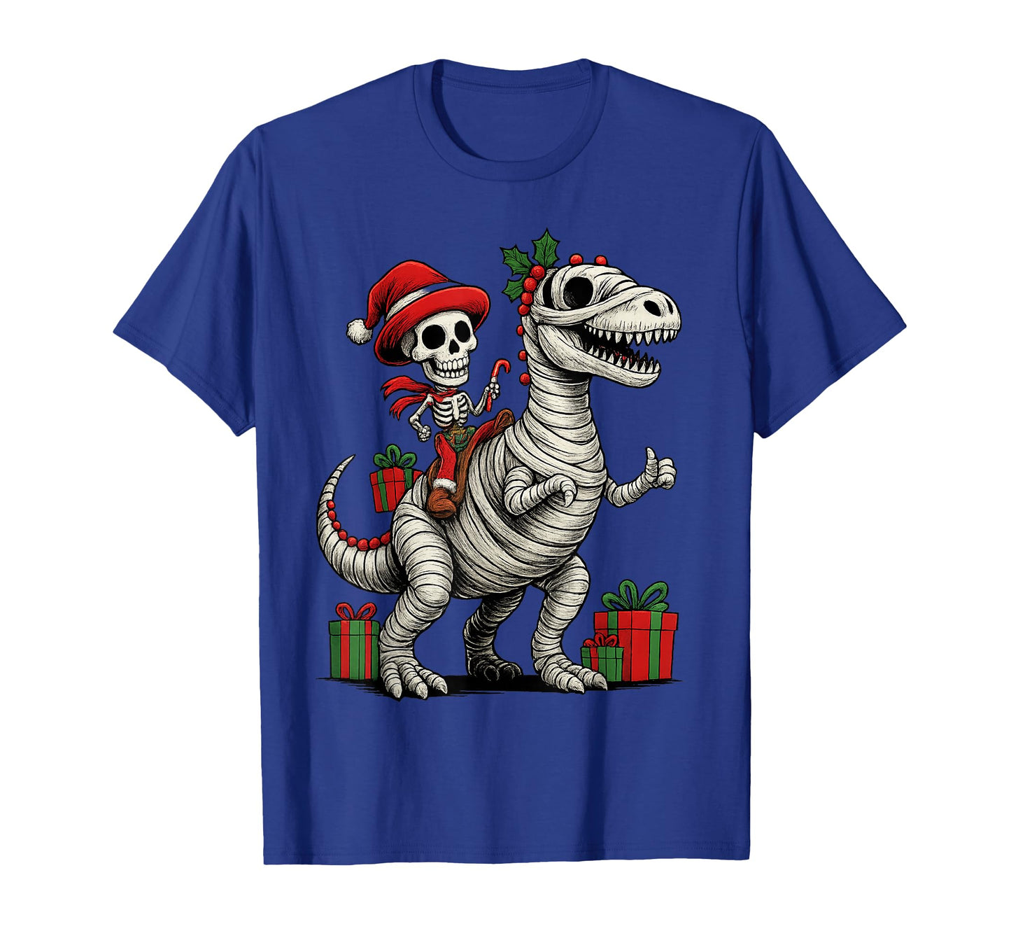 Skeleton Dinosaur Ugly Christmas Party Winter Holiday Season T-Shirt