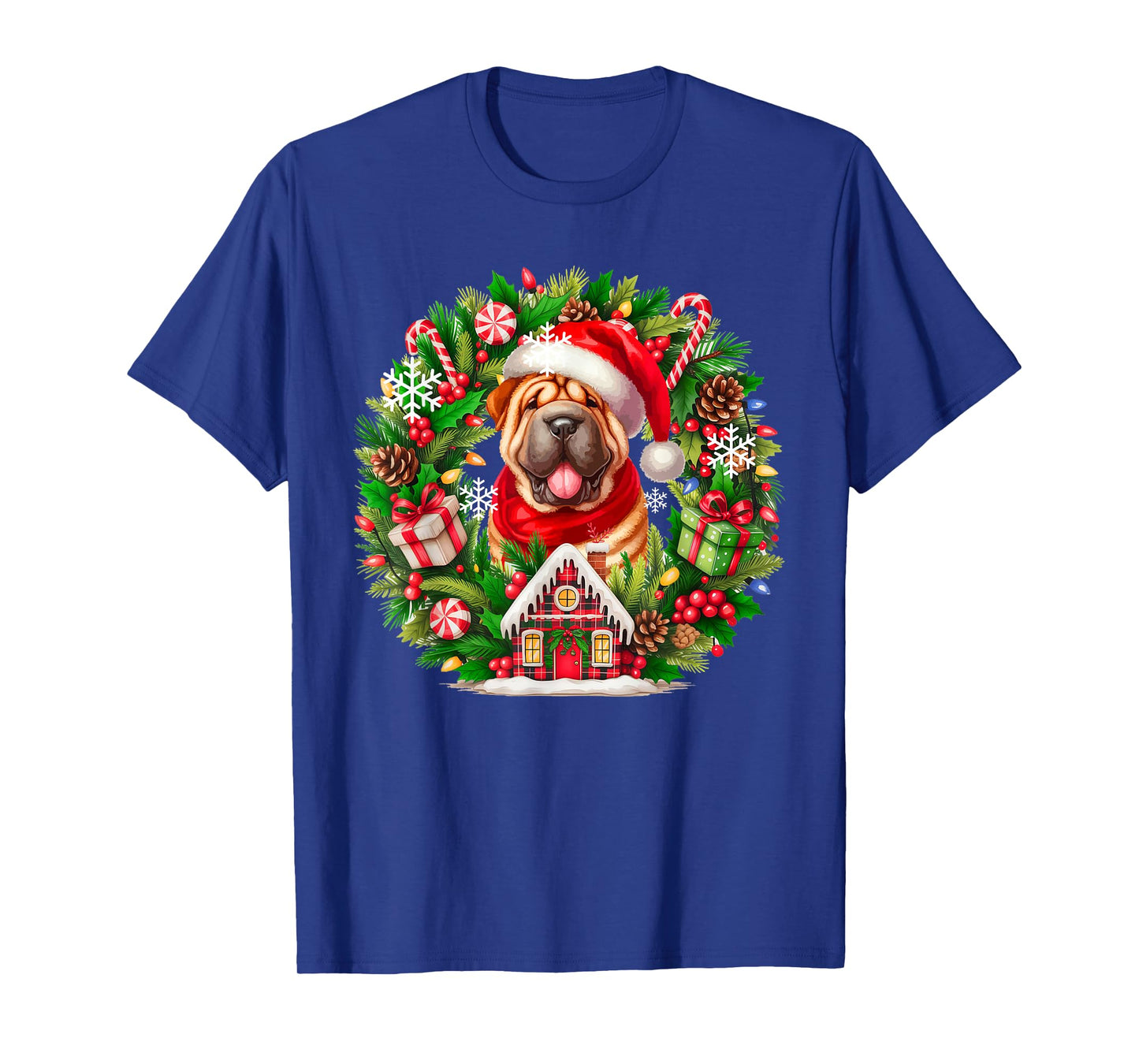 Santa Shar Pei Christmas Floral Circle Matching Owner Kids T-Shirt