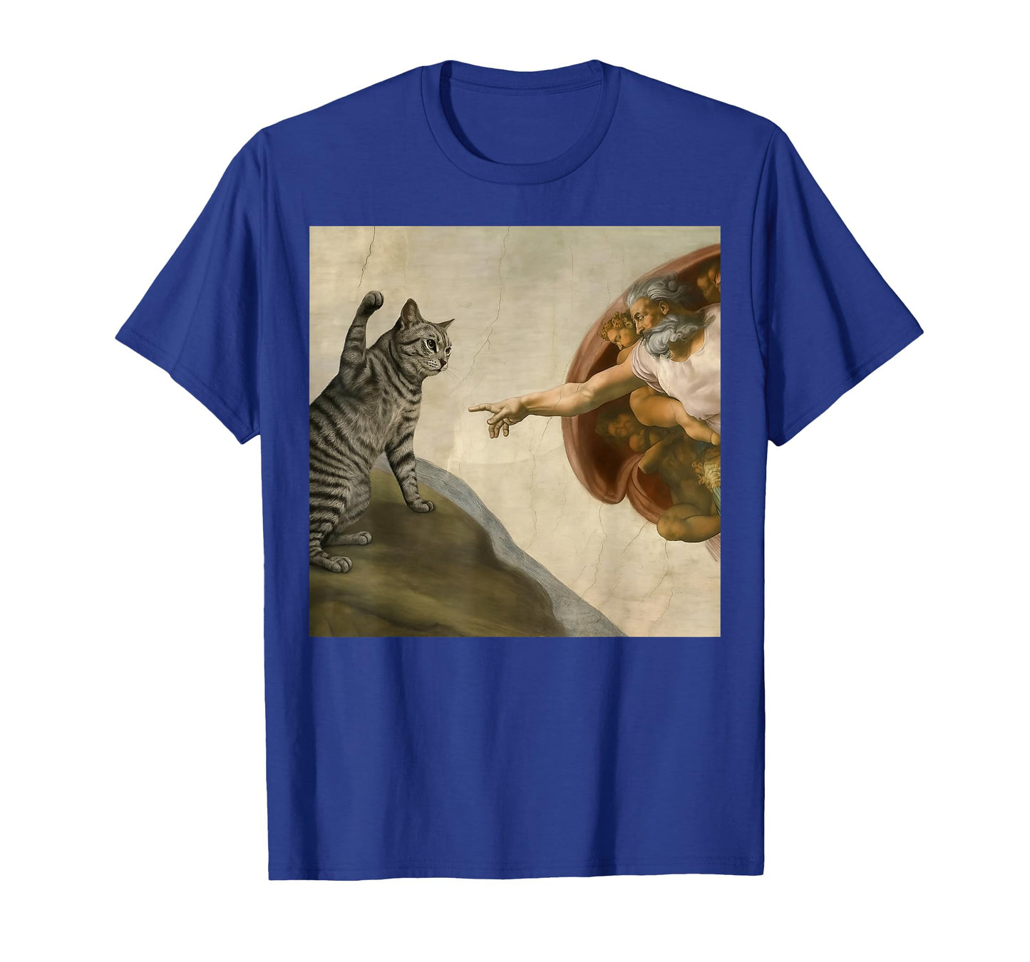 Funny Cat Meme in Creation of Adam Parody T-Shirt for Men Women Kids