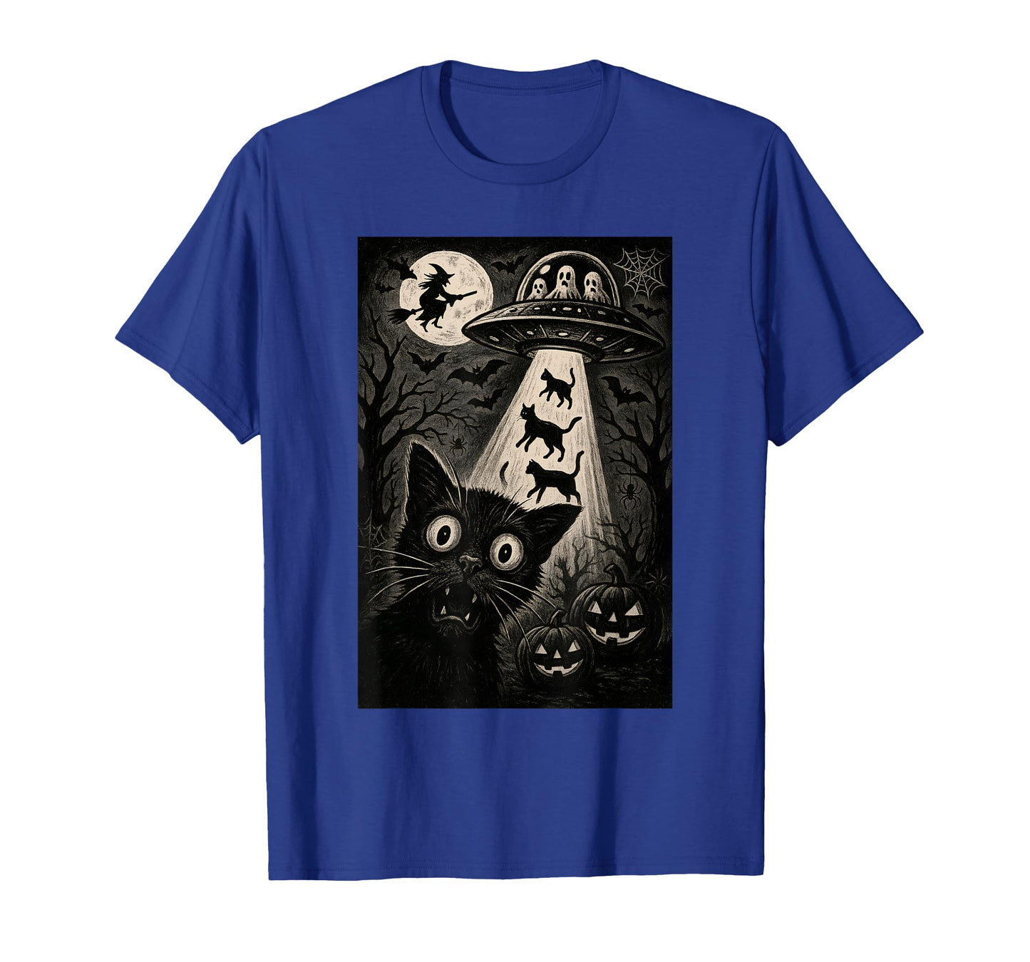 Halloween Cat Selfie Spooky Night Alien Abduction Cats UFO T-Shirt