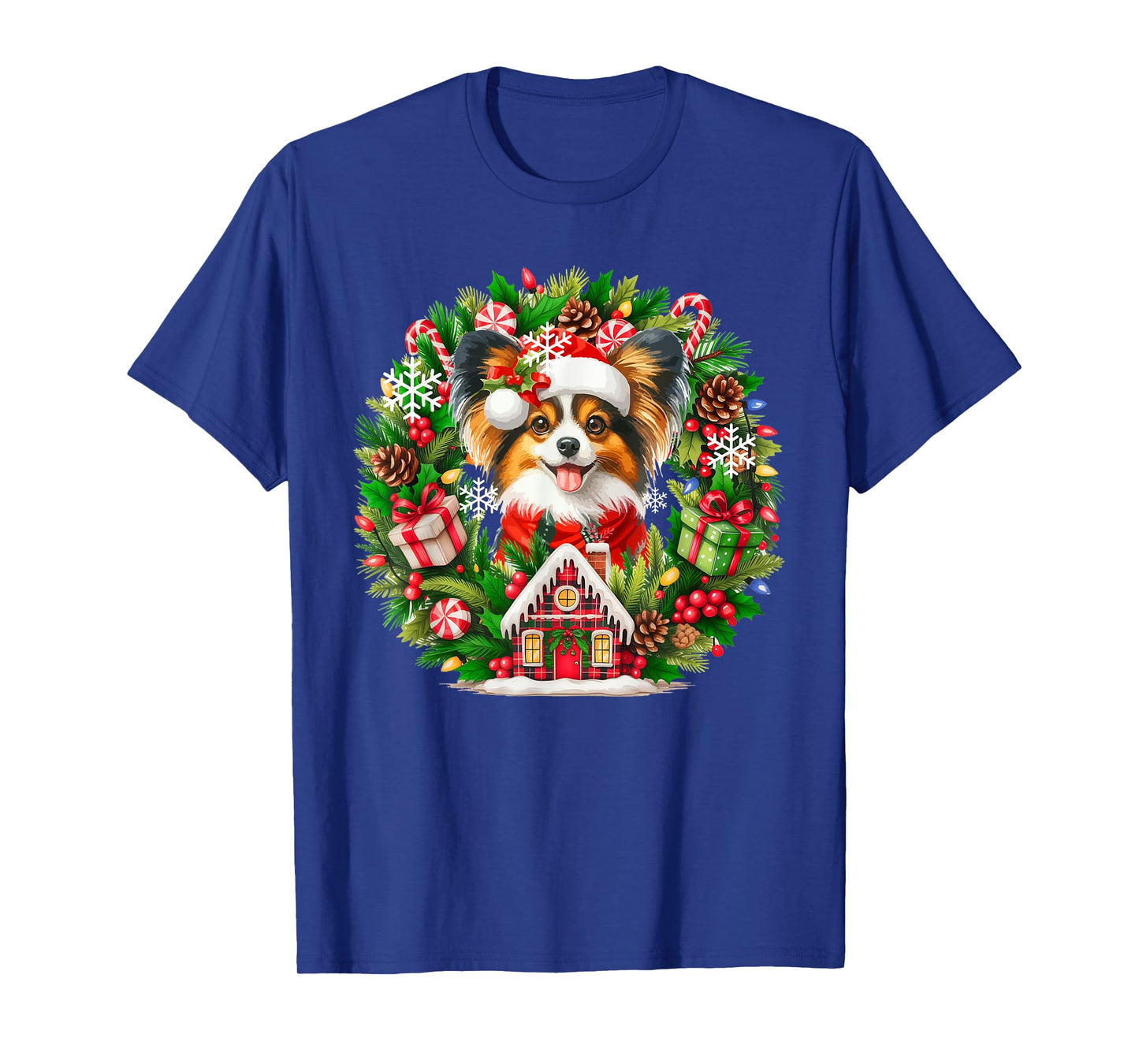 Santa Papillon Christmas Floral Circle Matching Owner Kids T-Shirt
