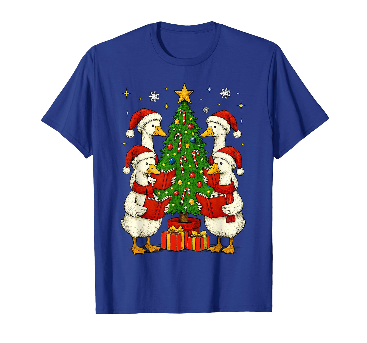 Funny Silly Goose Christmas Singing Geese Xmas Tree Caroling T-Shirt